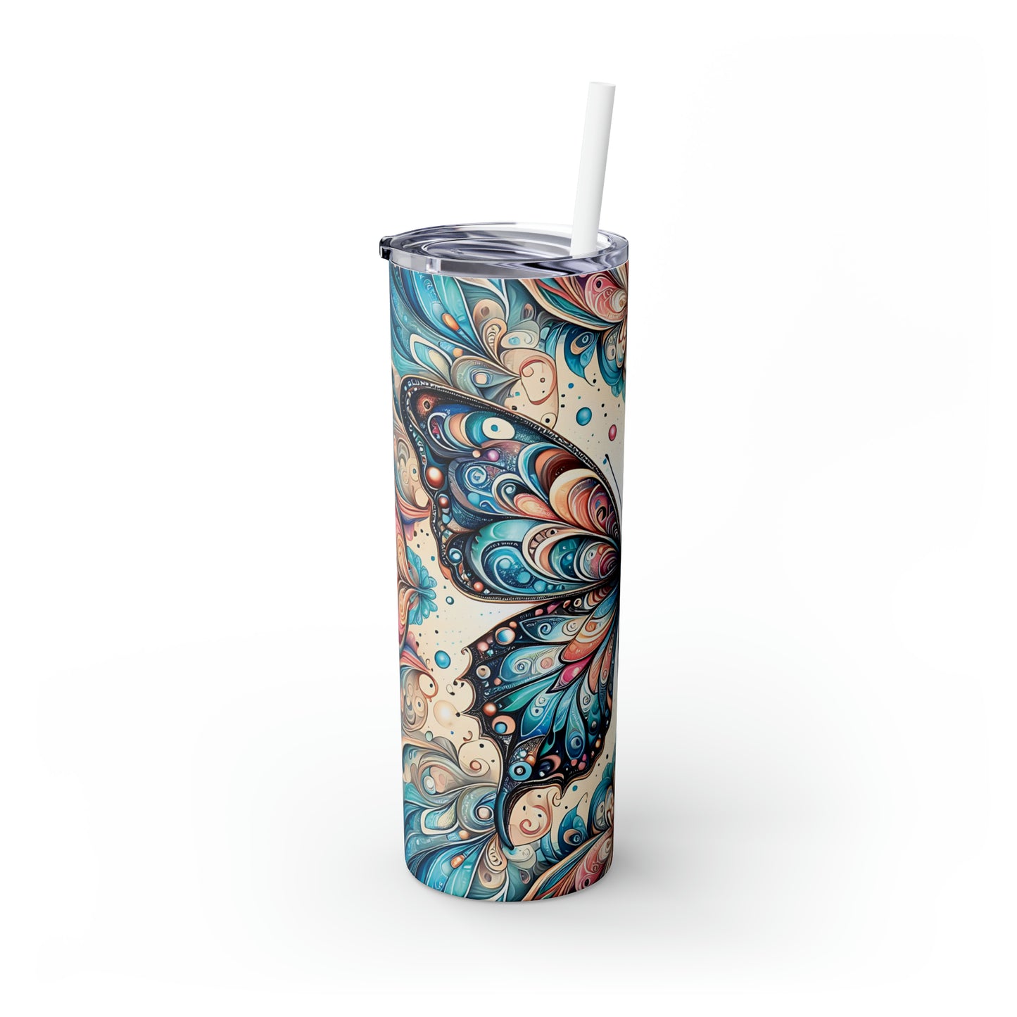 Skinny Tumbler with Straw, 20oz, Butterfly