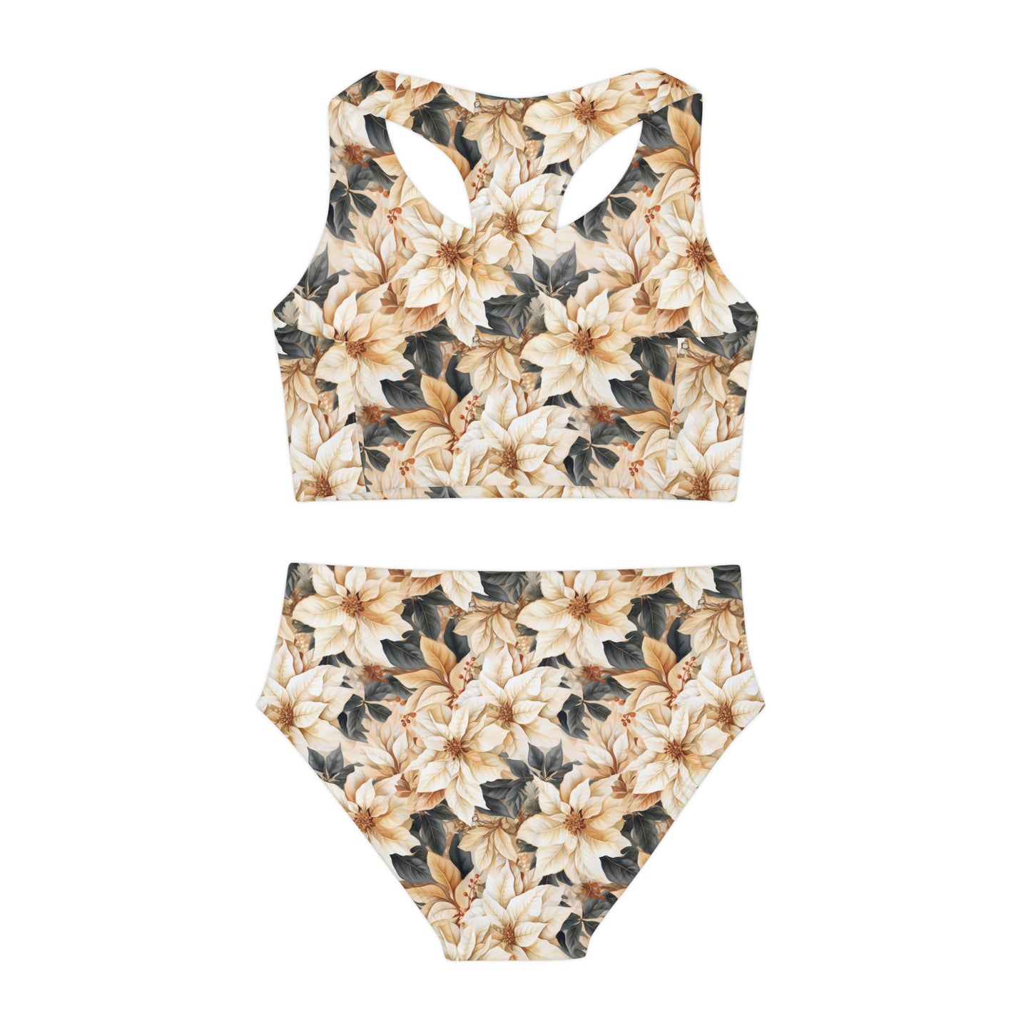 Girls Two Piece Swimsuit Cream Poinsettia