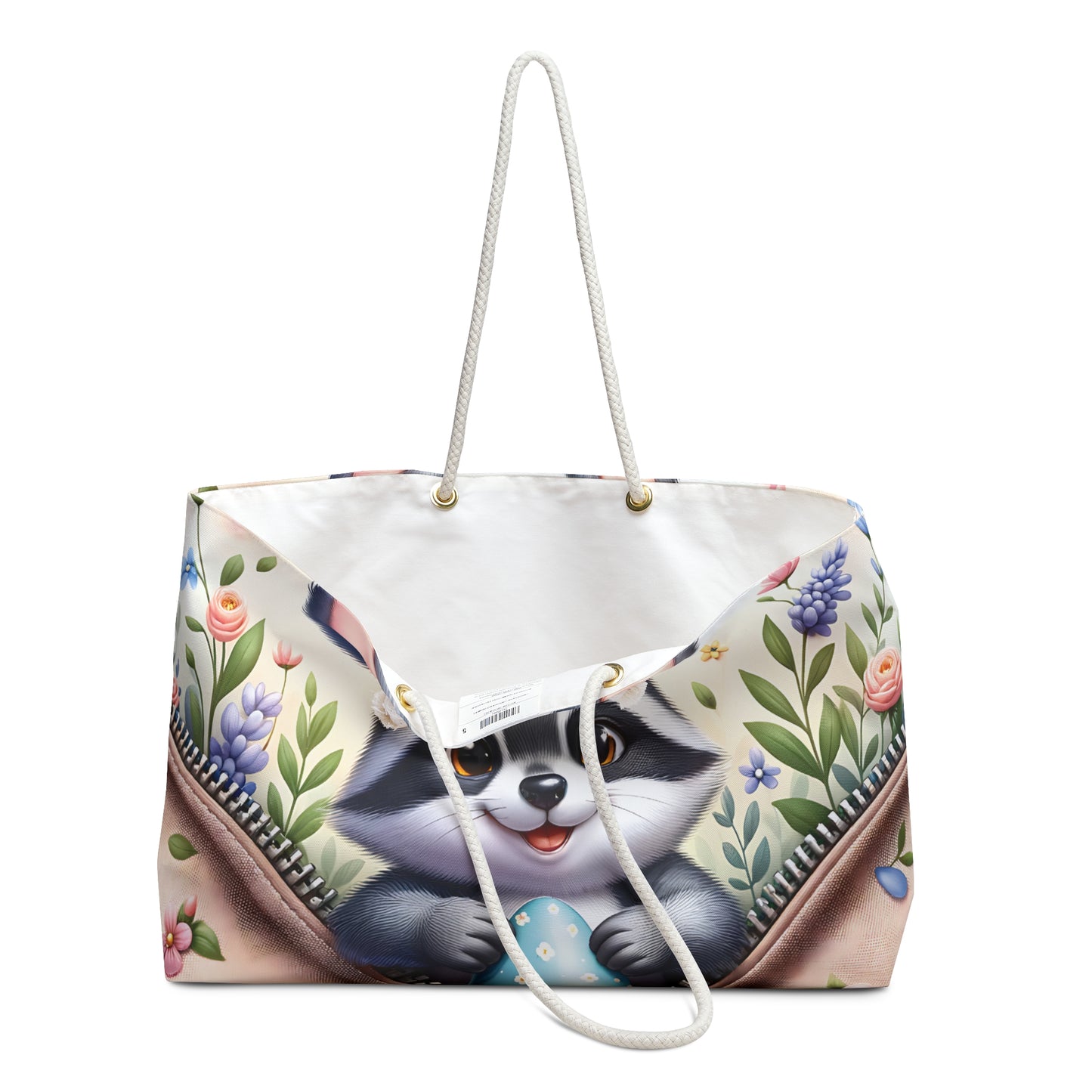 Personalised/Non-Personalised Weekender Bag, Easter, Cute Racoon, Large Weekender Bag, Beach Bag, Book Bag