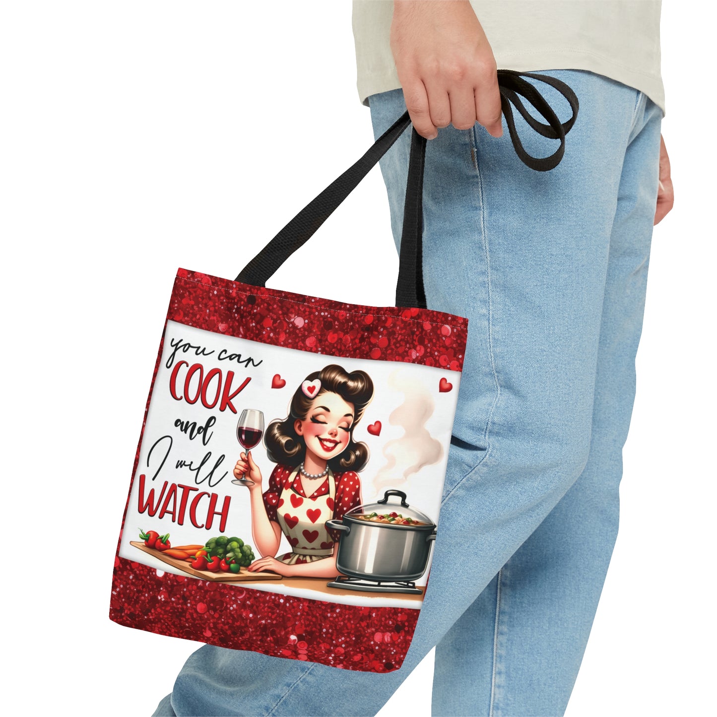 Tote Bag, Retro, You can cook and I will Watch