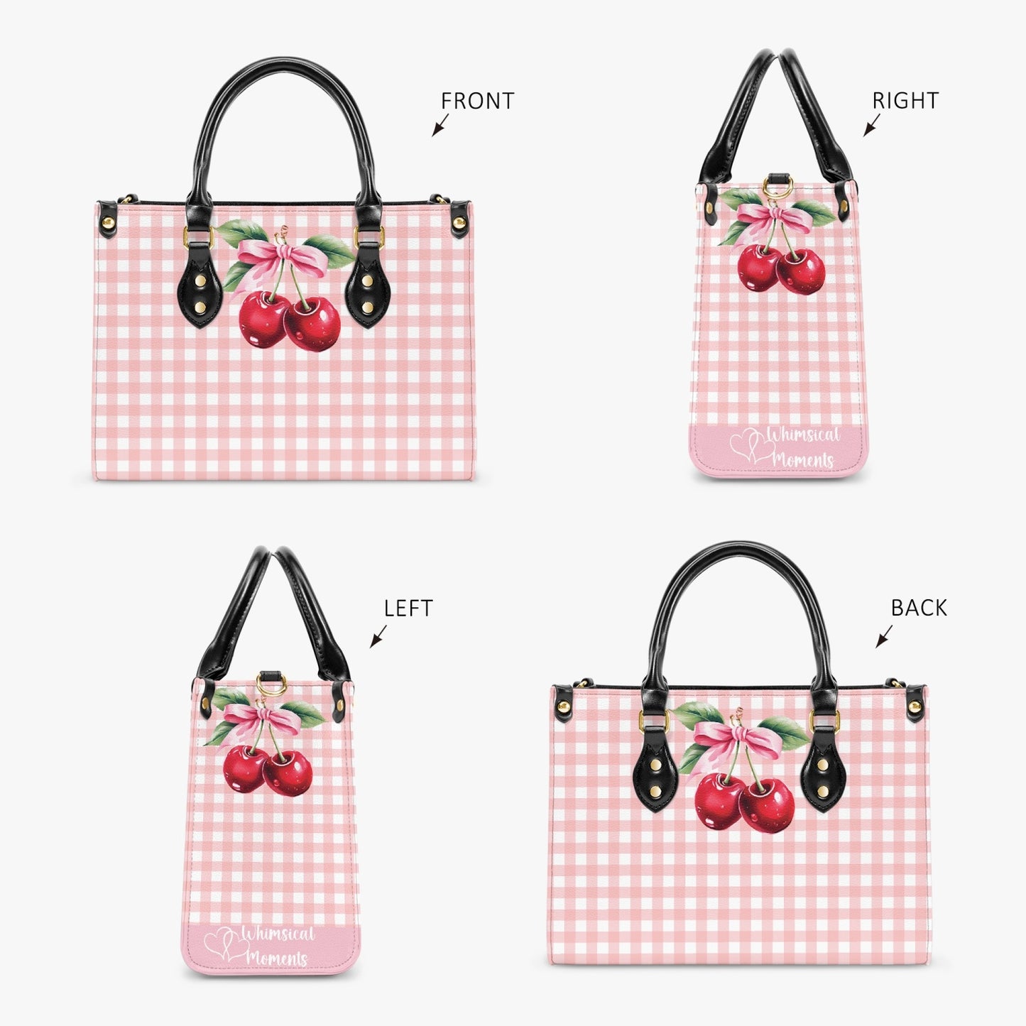 Women's Tote Bag - Rockabilly - Cherries Pink Plaid