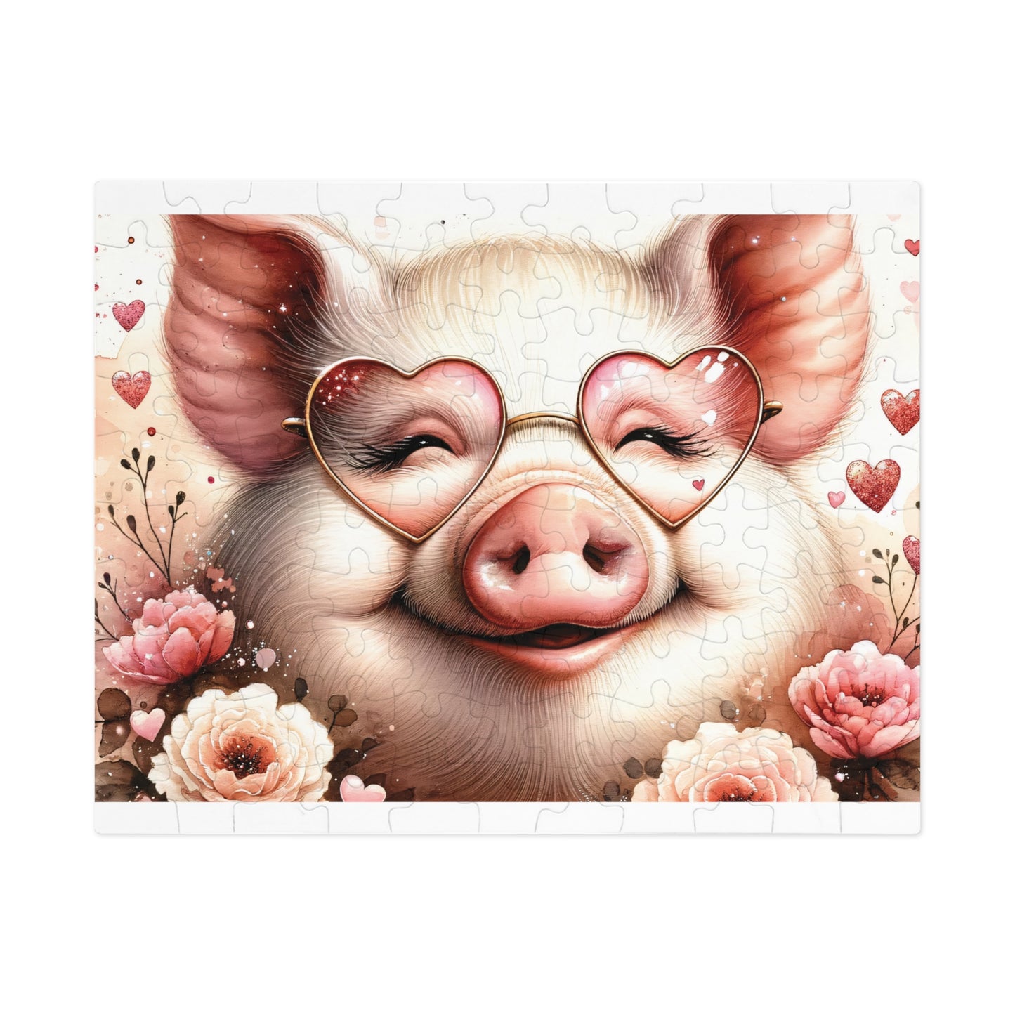 Puzzle, Pig, Rose Coloured Glasses, Personalised/Non-Personalised (30, 110, 252, 500,1000-Piece) awd-626