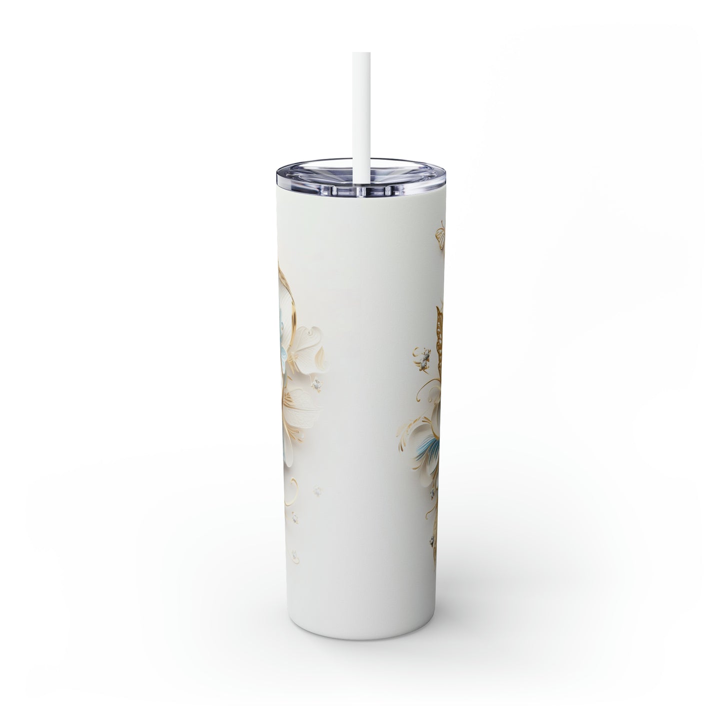 Skinny Tumbler with Straw, 20oz, Floral, awd-417