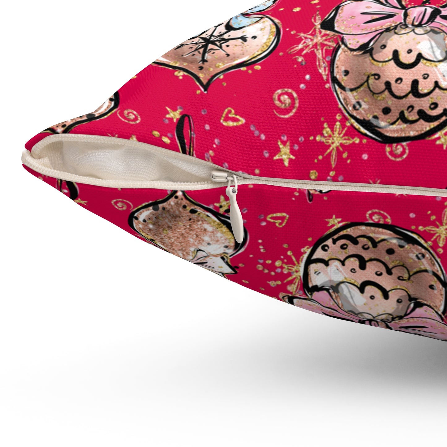 Spun Polyester Square Pillow, Christmas Baubles Cushion