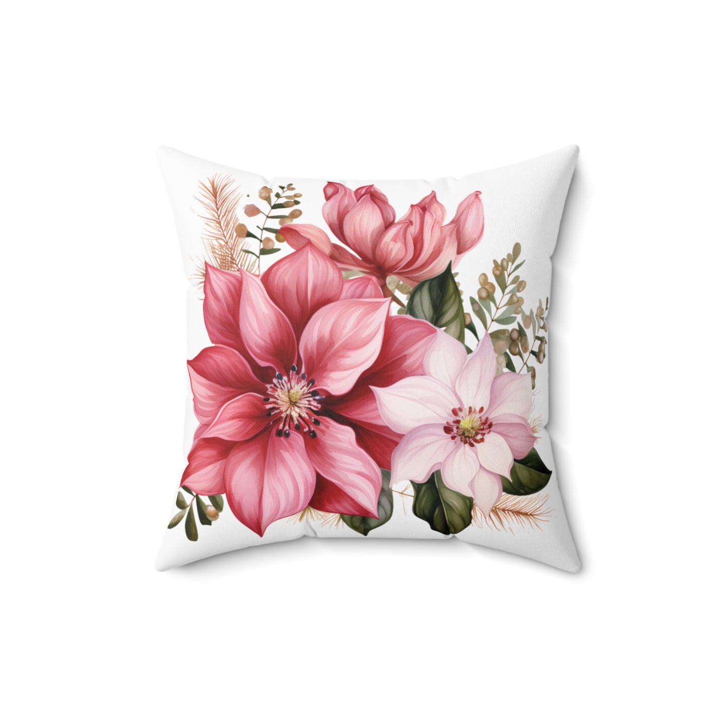 Polyester Square Cushion, Pink Poinsettia