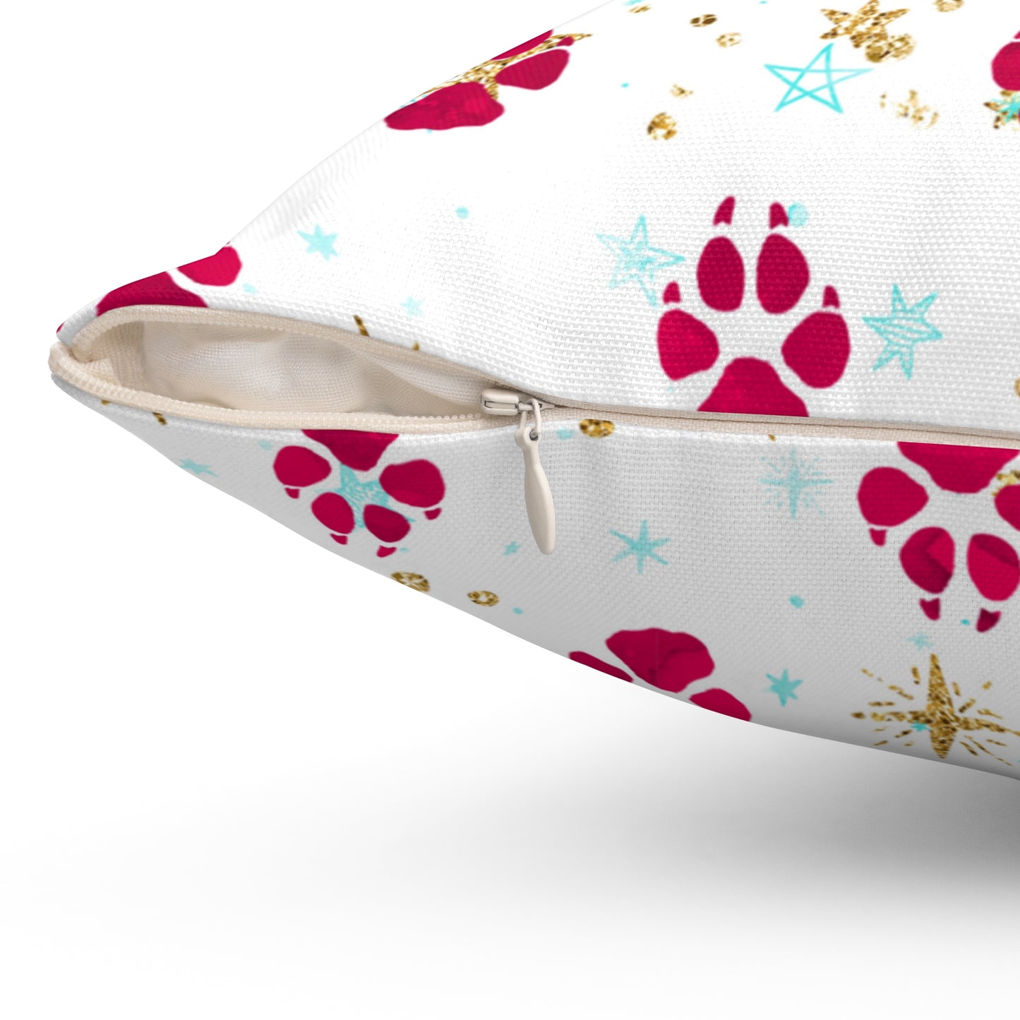 Spun Polyester Square Pillow, Doggie Paws Christmas Cushion