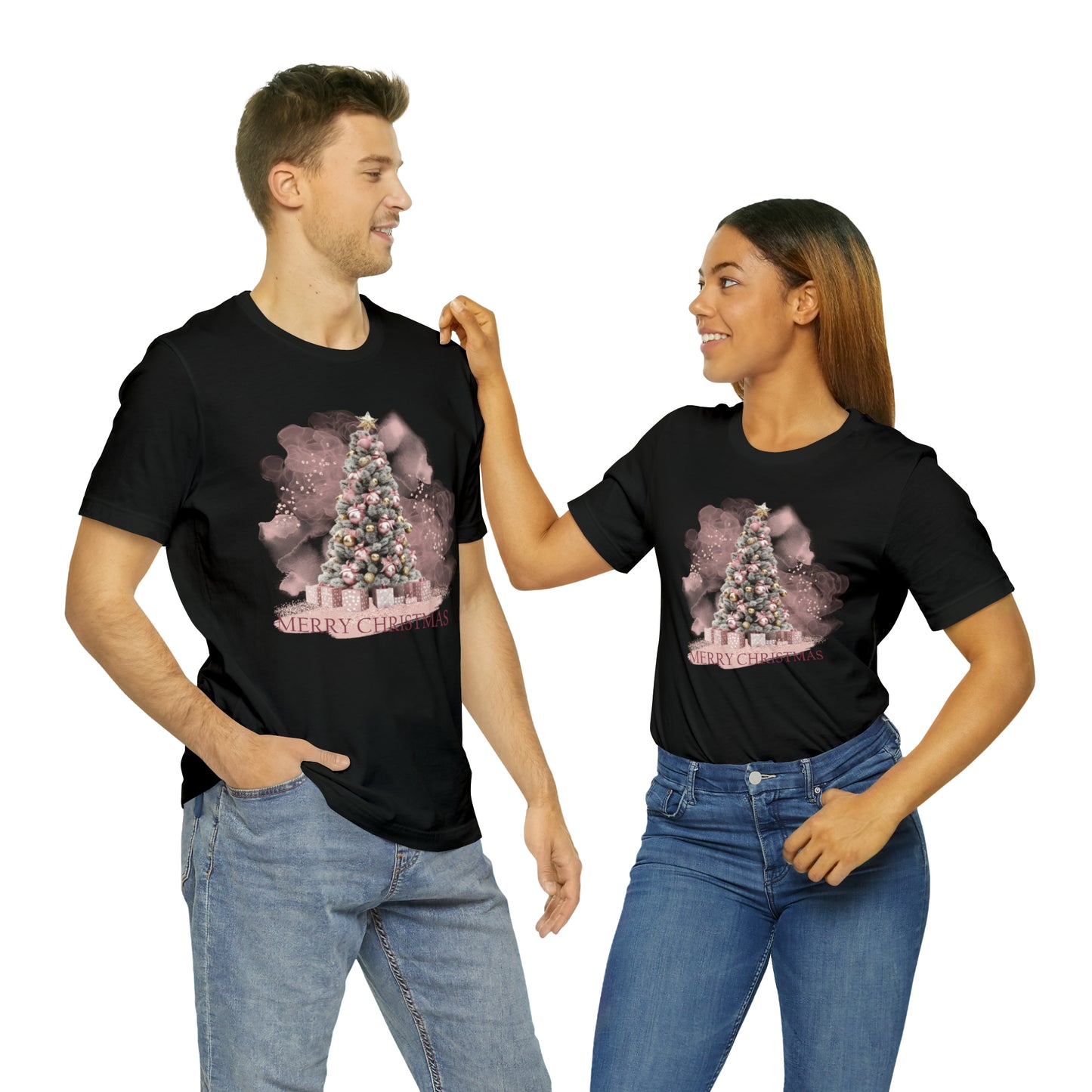 Unisex Adults Jersey Short Sleeve Tee Pink Christmas, Christmas Tree, Christmas TShirt