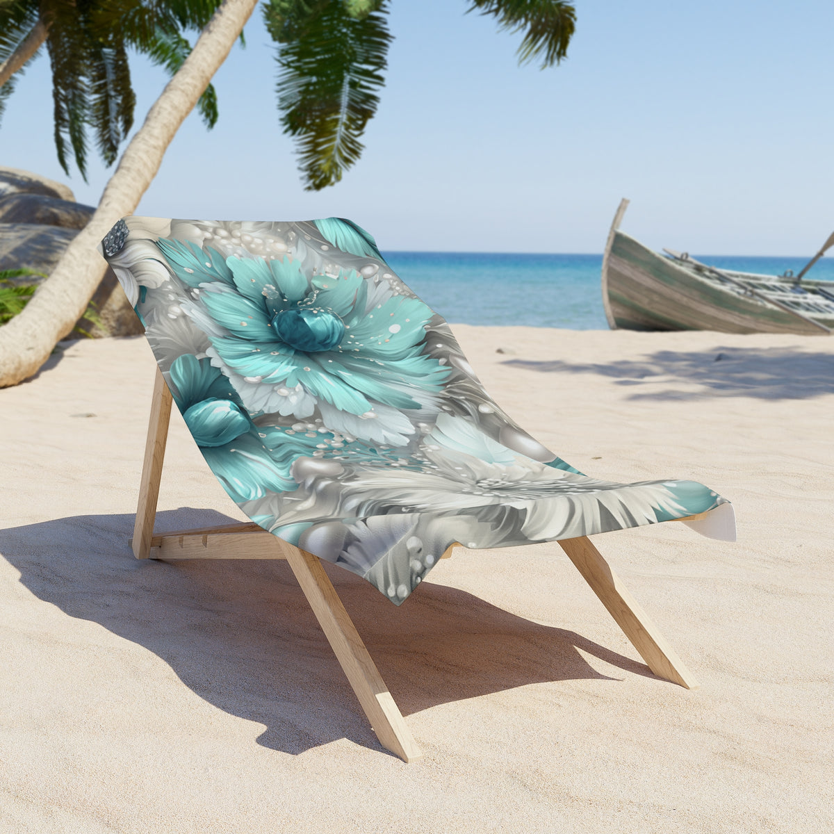 Beach Towel,  Turquoise Floral, Polycotton Towel, 2 sizes Available