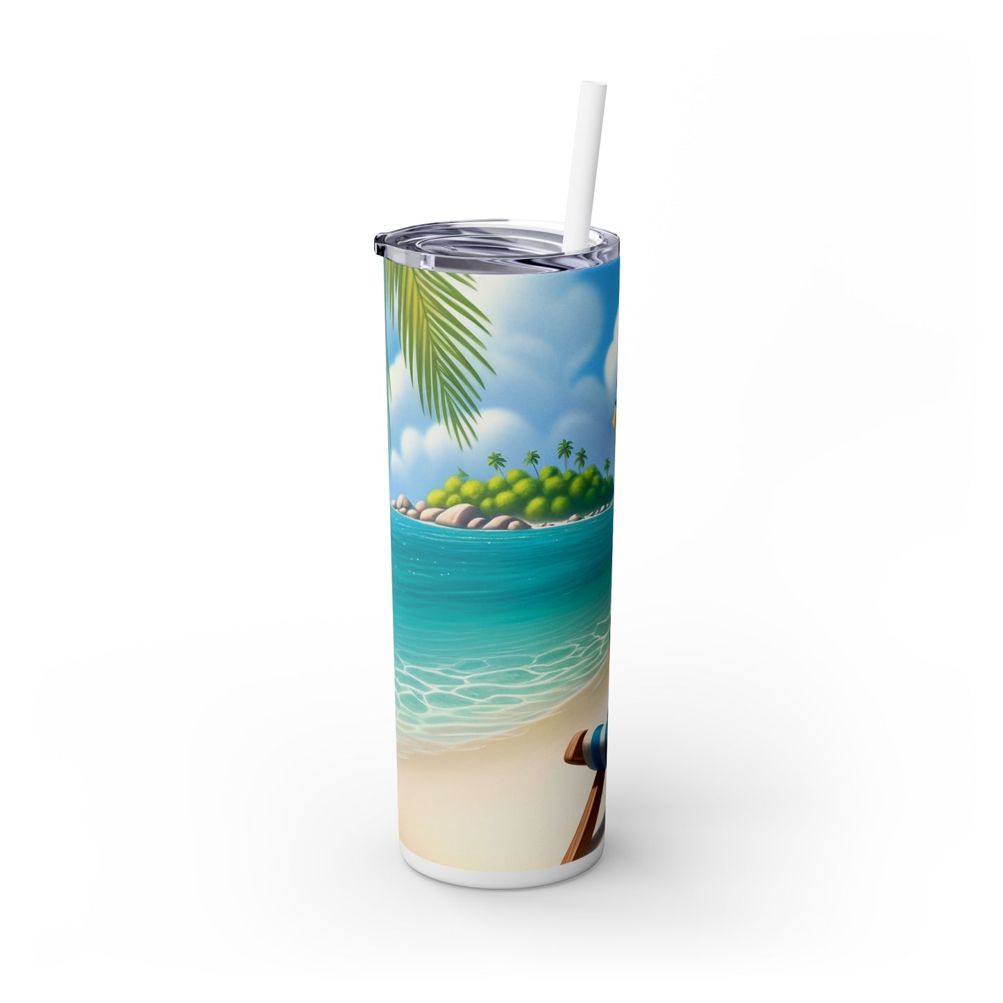 Skinny Tumbler with Straw, 20oz, Dog on Beach, Dachshund, awd-1208