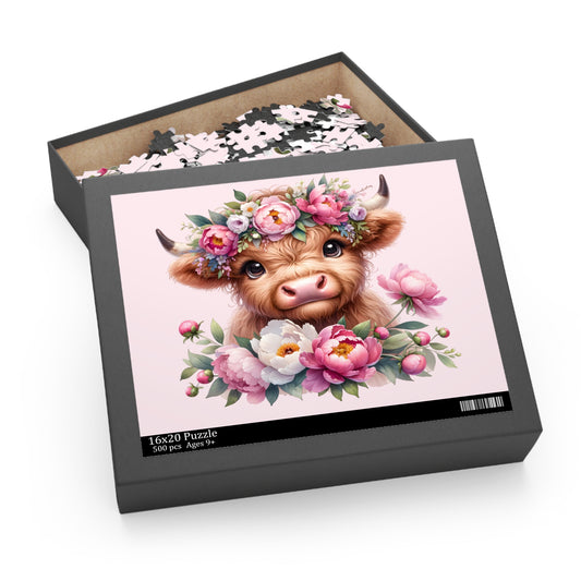 Personalised/Non-Personalised Puzzle, Highland Cow (120, 252, 500-Piece)