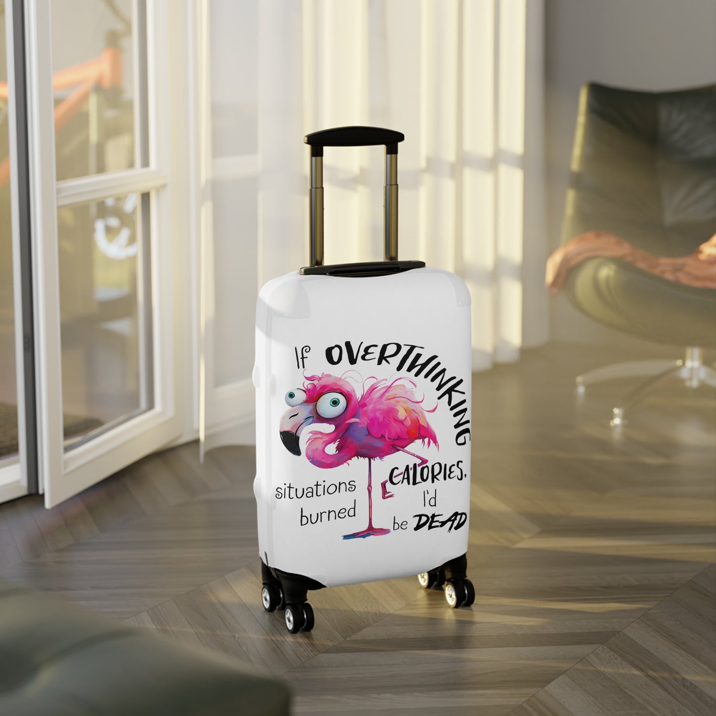 Luggage Cover, Flamingos, If overthinking burned Calories, awd-4021