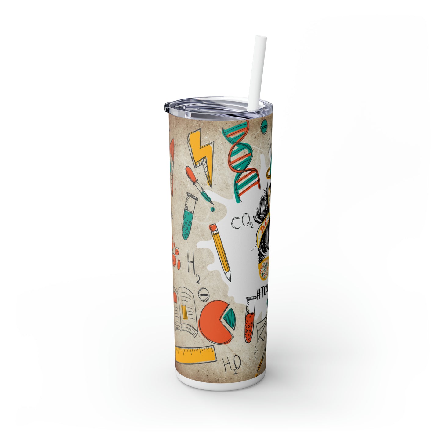 Skinny Tumbler with Straw, 20oz, Teacher