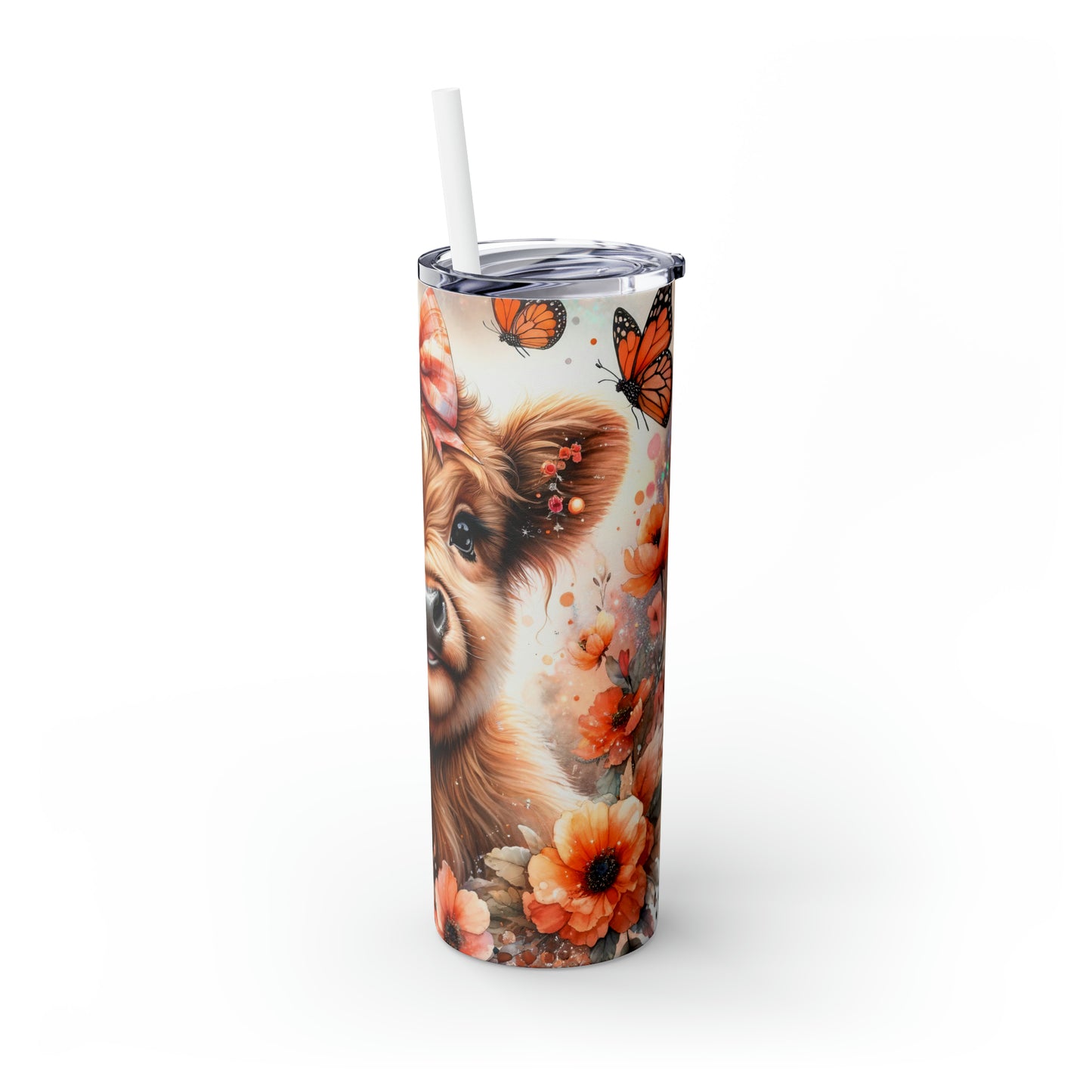 Skinny Tumbler with Straw, 20oz, Baby Highland Cow