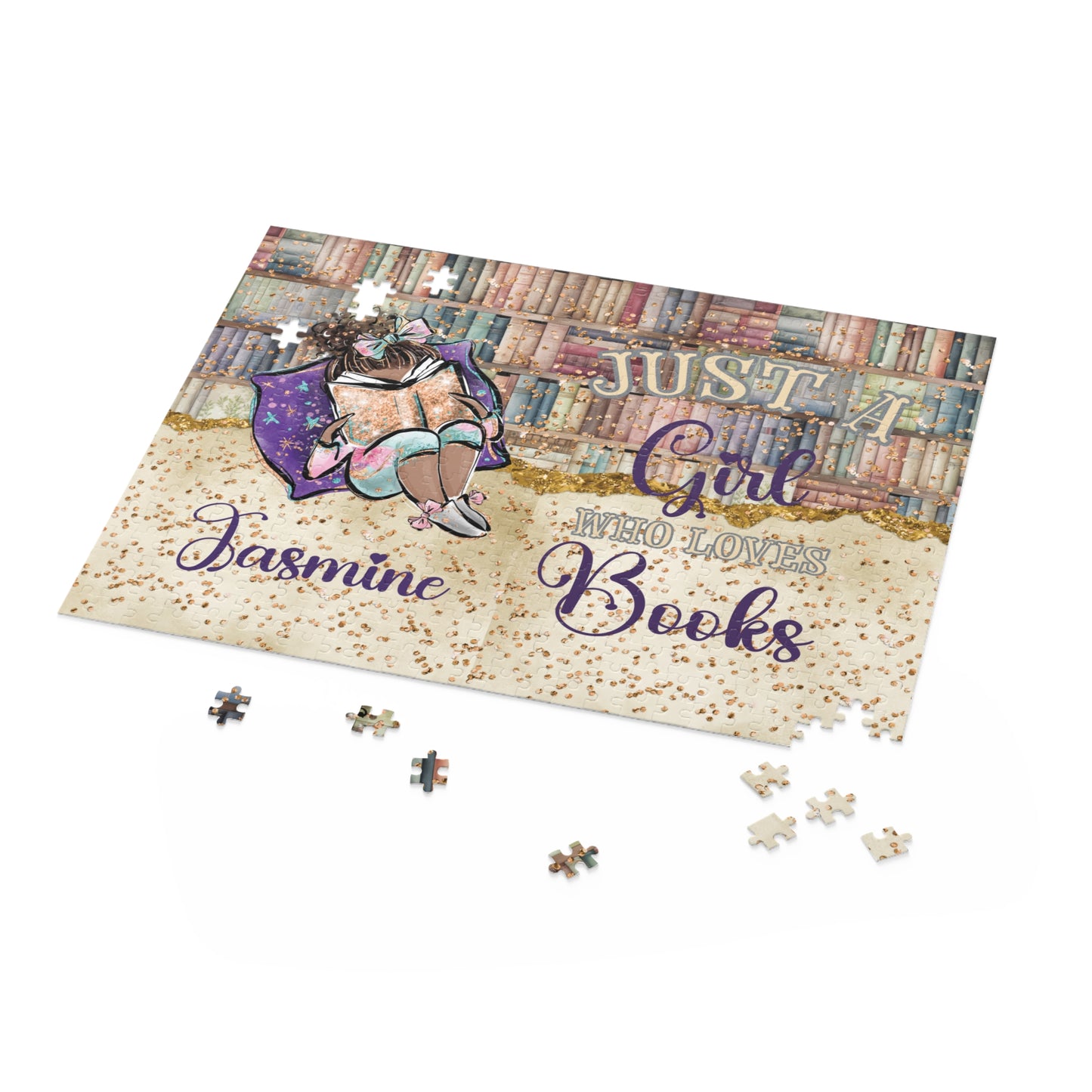 Puzzle, Just a Girl who Loves Books, Brunette Hair, Olive Skin, Personalised/Non-Personalised, (120, 252, 500-Piece)