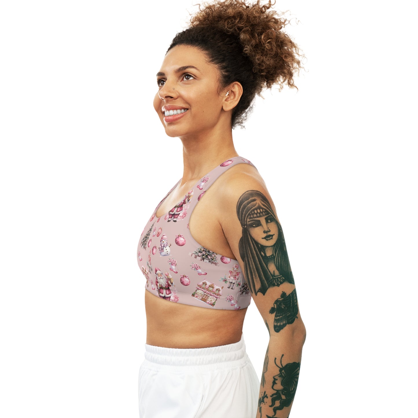 Seamless Sports Bra, Pink Christmas