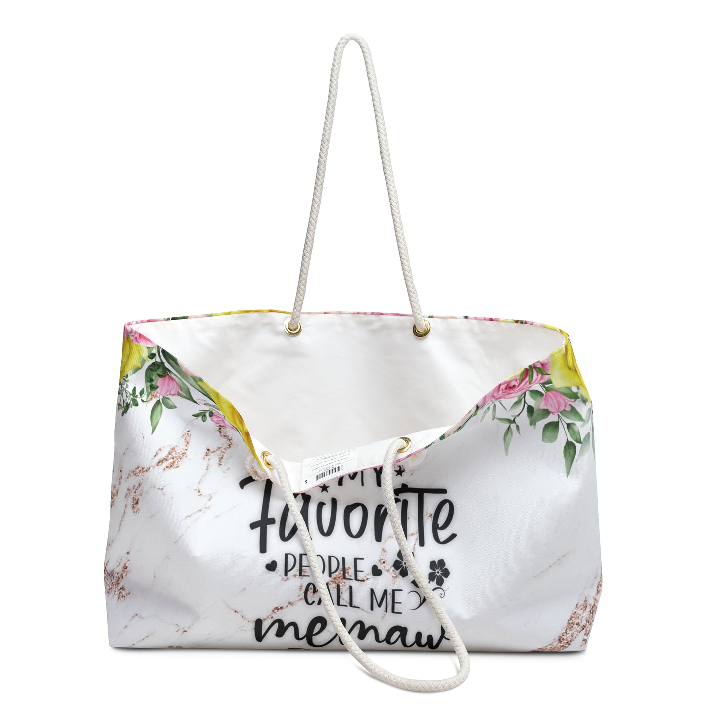 Personalised/Non-Personalised Weekender Bag, My Favorite People call me MeMaw, Large Weekender Bag, Beach Bag, Book Bag