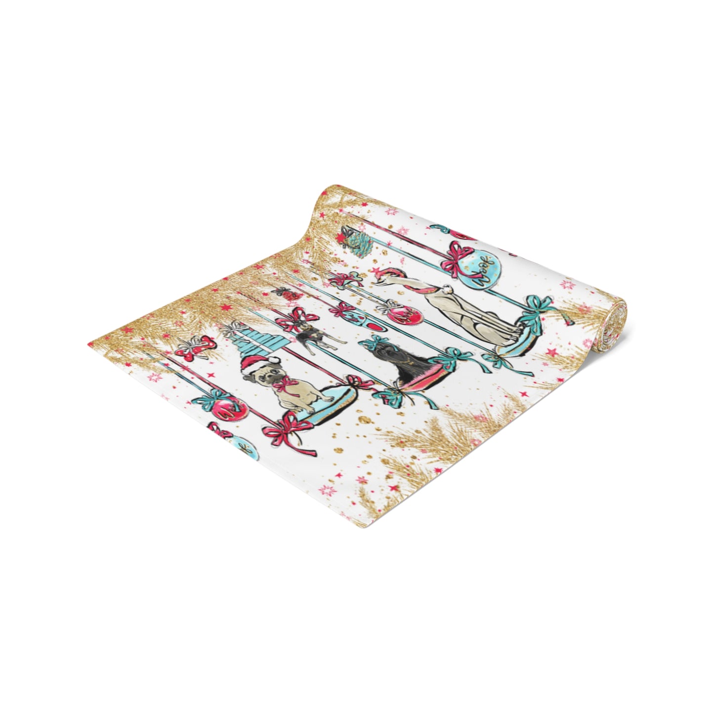 Doggie Christmas Table Runner, Cotton Twill and Poly Available