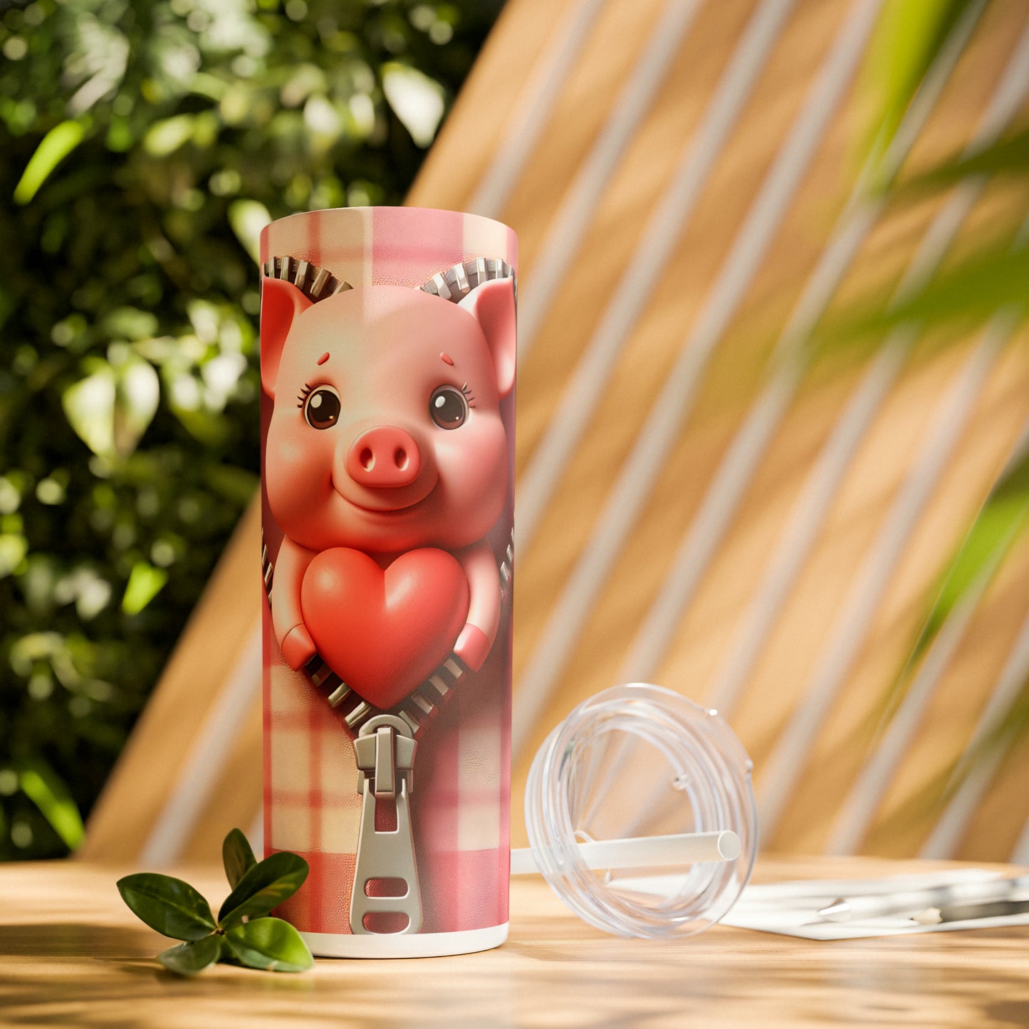 Skinny Tumbler with Straw, 20oz, Pig, Valentines Day