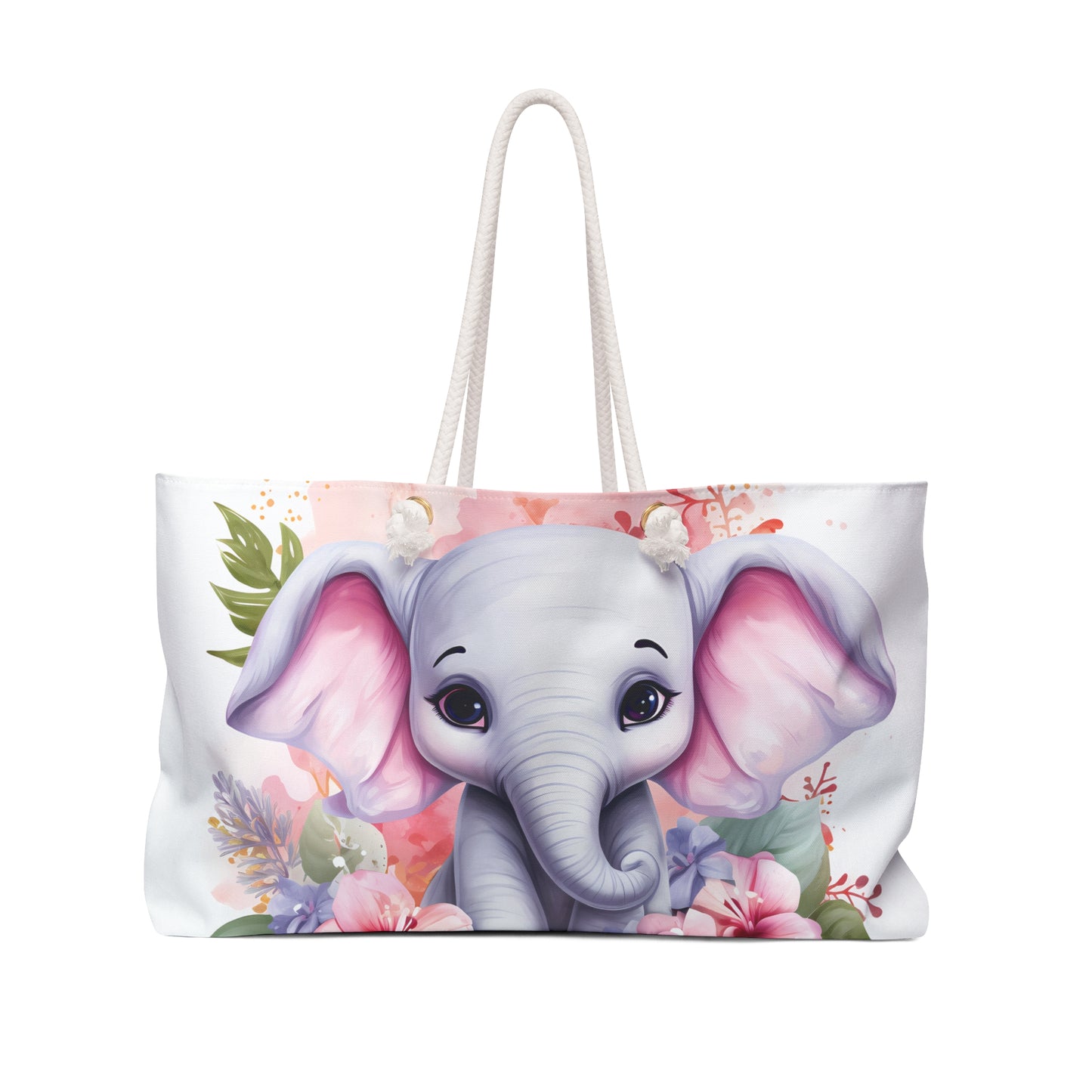 Personalised/Non-Personalised Weekender Bag, Elephant, Large Weekender Bag, Beach Bag, Book Bag