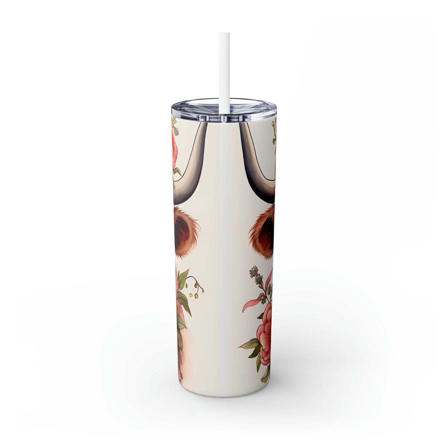 Skinny Tumbler with Straw, 20oz Highlander Cow