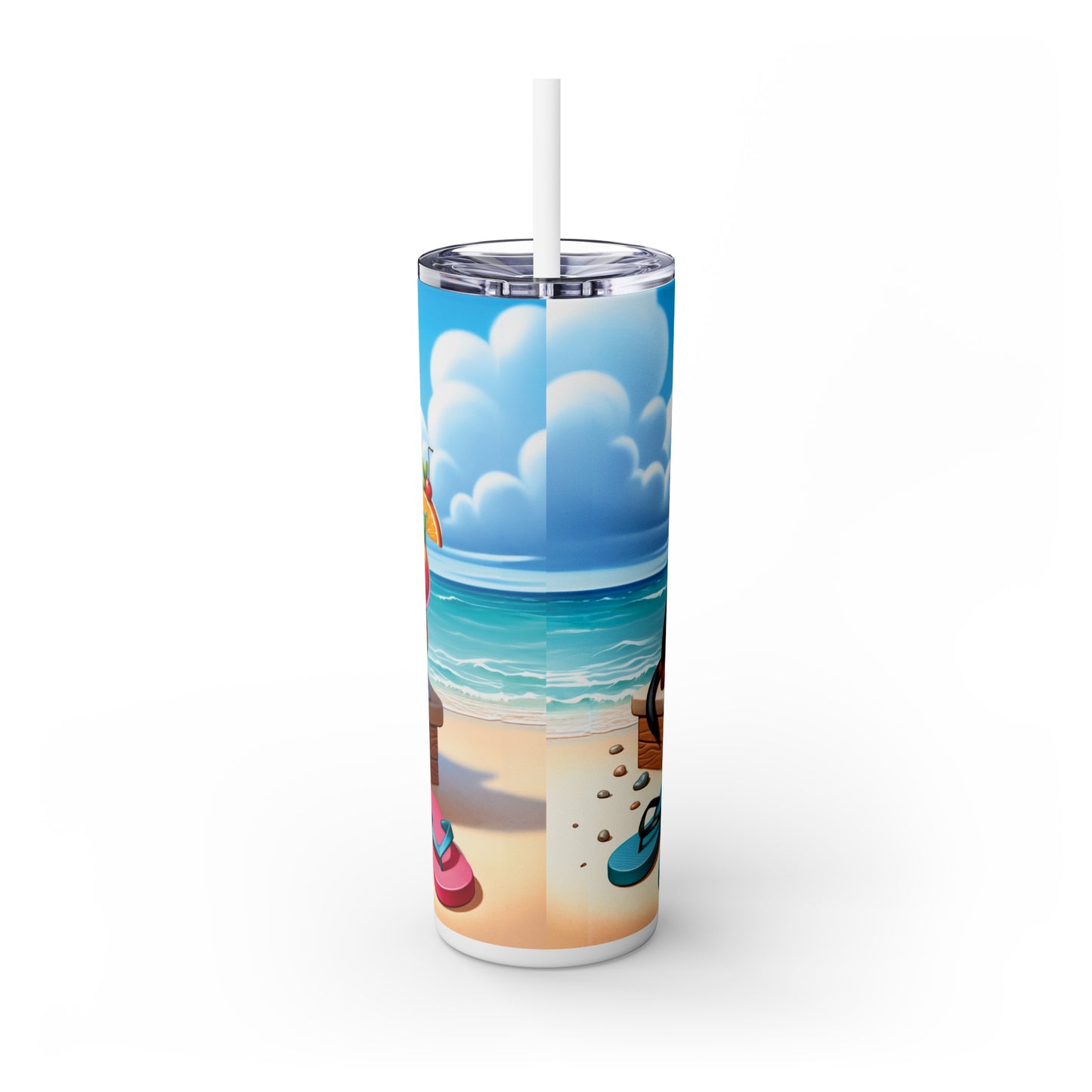 Skinny Tumbler with Straw, 20oz, Dog on Beach, Manchester Terrier, awd-1223