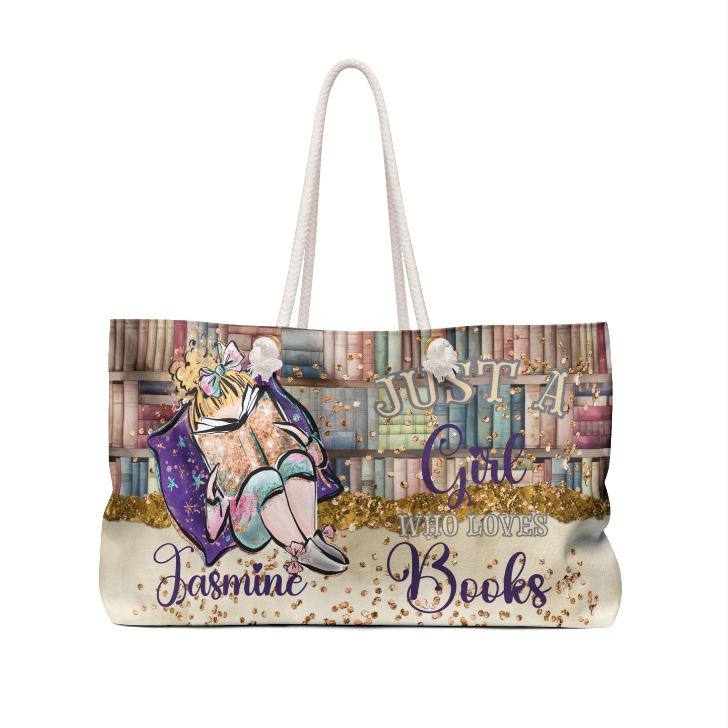 Personalised Weekender Bag, Just A Girl Who Loves Books, Blonde Hair, Large Weekender Bag, Beach Bag, Book Bag