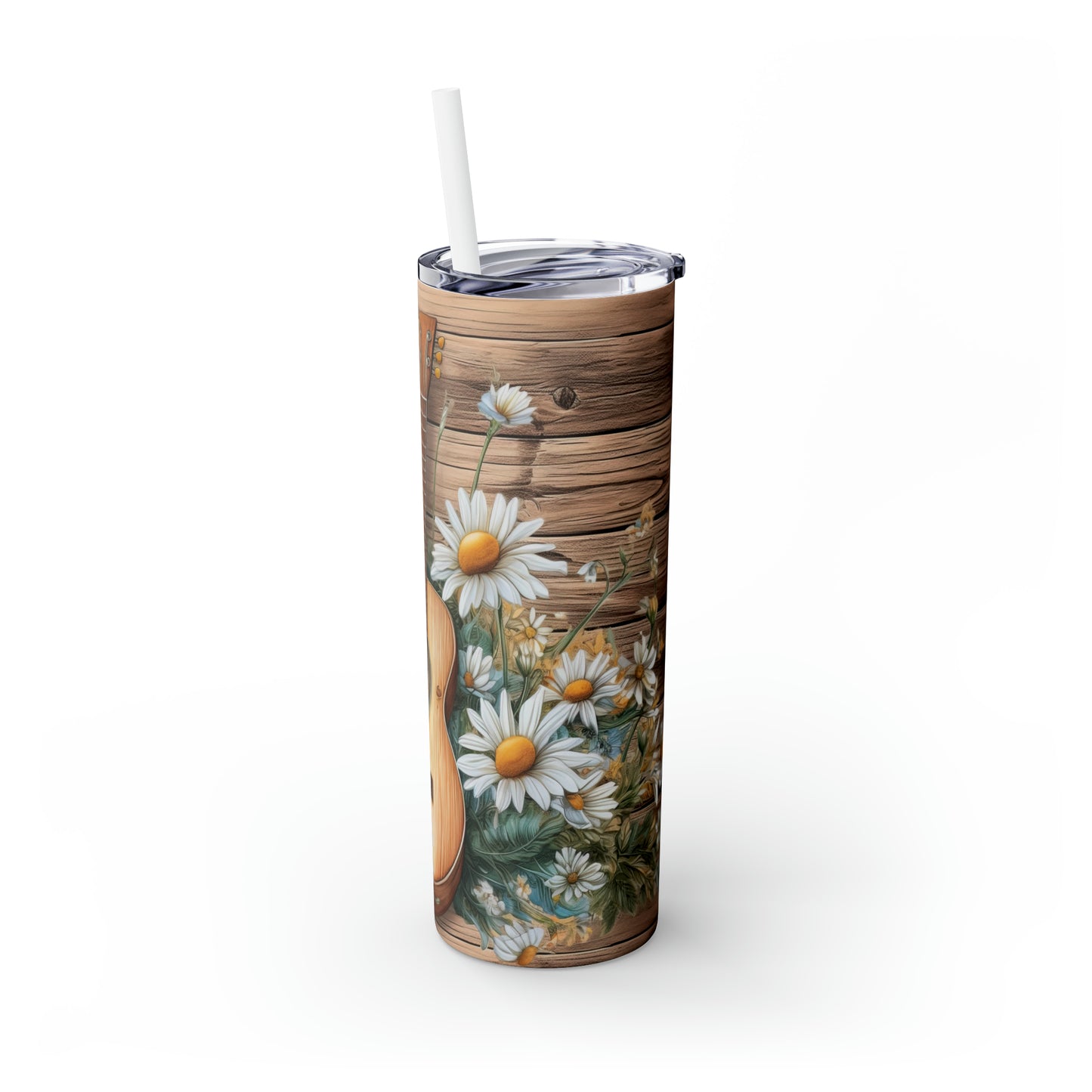 Skinny Tumbler with Straw, 20oz, Guitar with Daisy's, awd-238