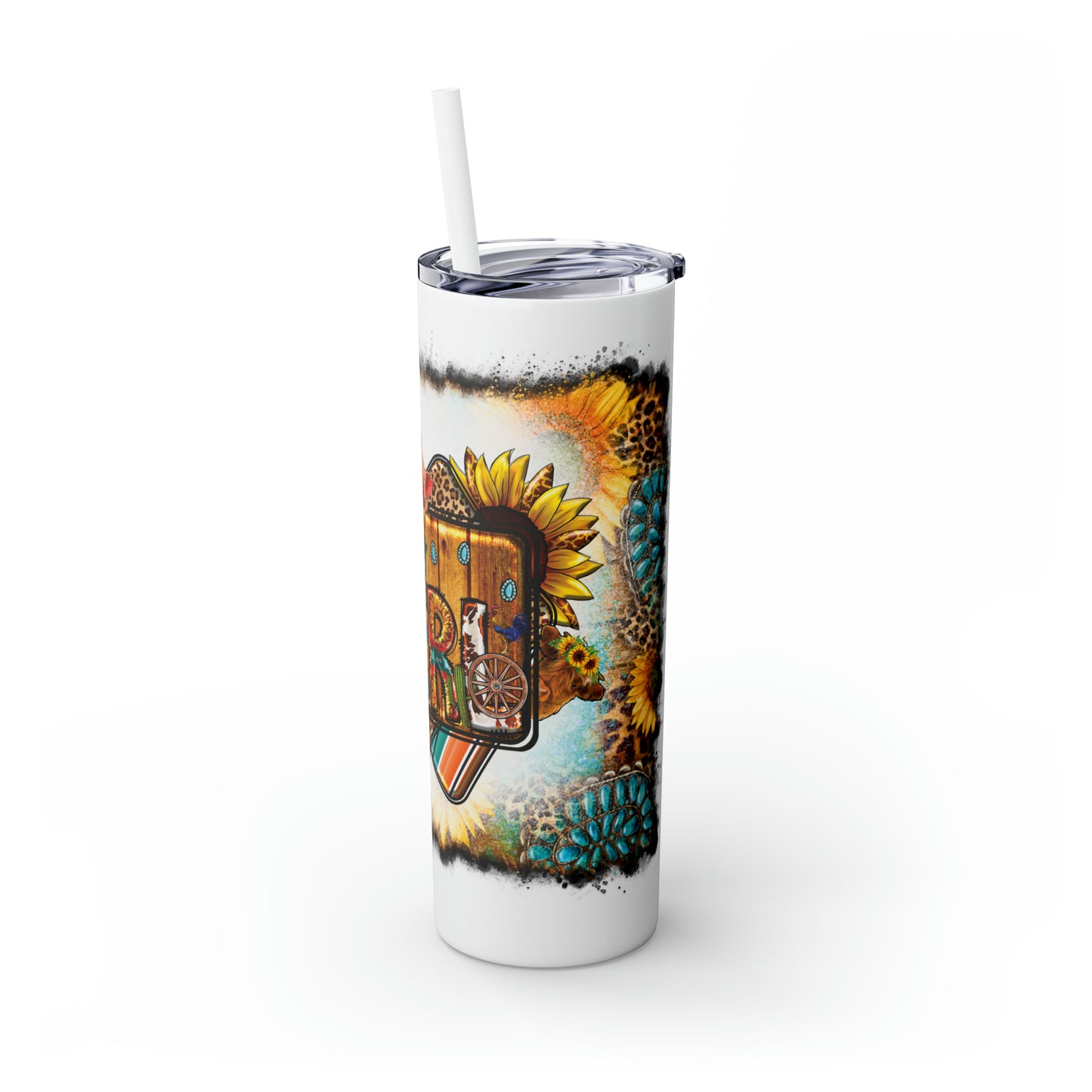 Skinny Tumbler with Straw, 20oz, Sunflowers, Western, Quote, Country Girl