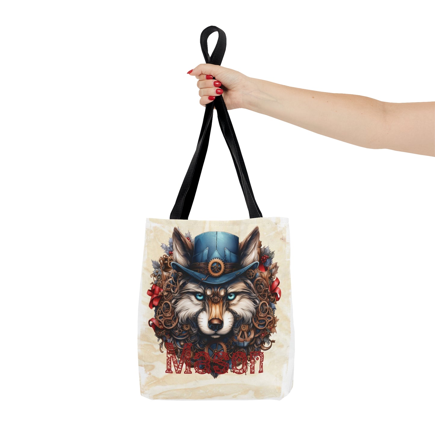 Steampunk Wolf wreath Personalised Tote Bag, Steampunk Christmas bag, Christmas Tote Bag, Personalised/Non-Personalised