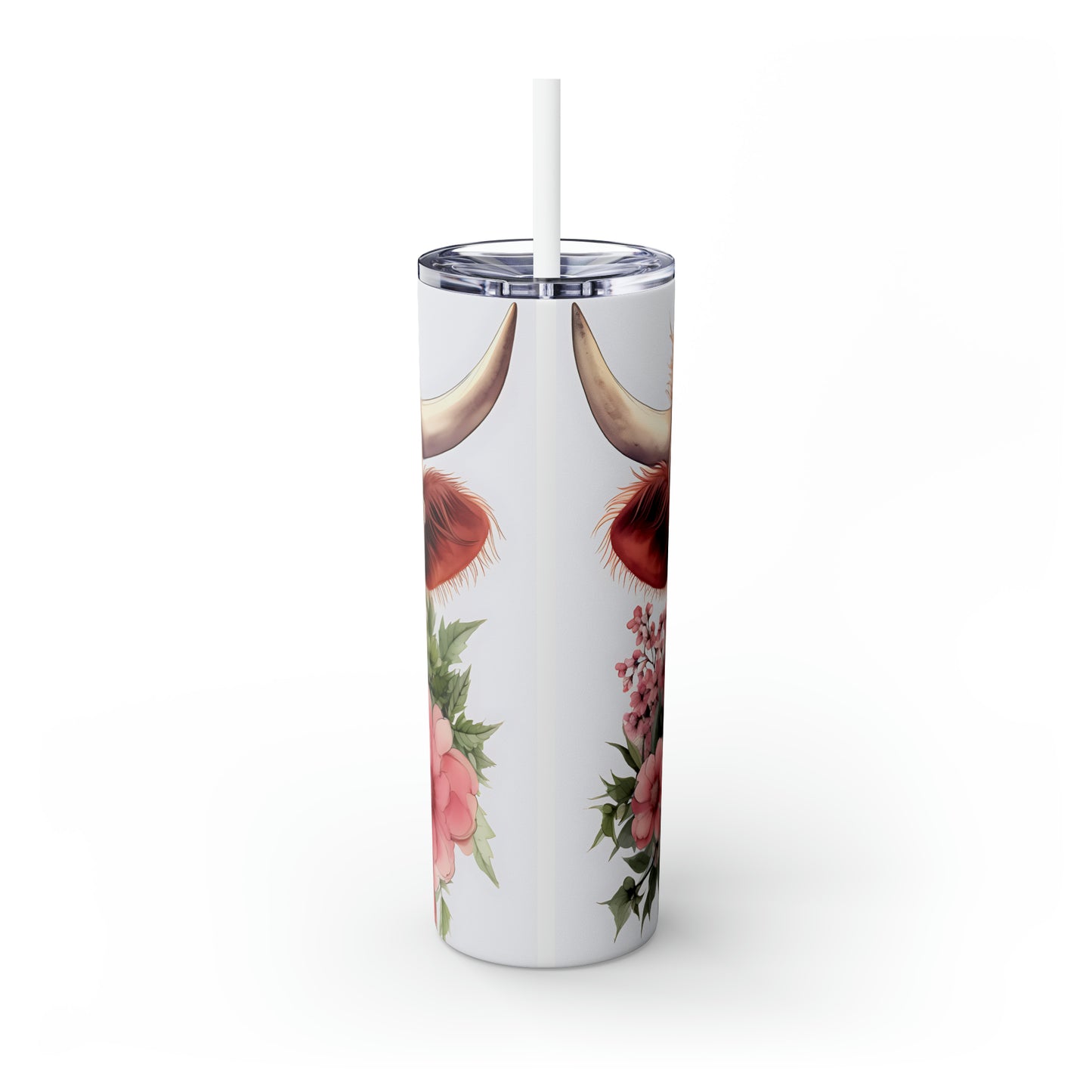 Skinny Tumbler with Straw, 20oz Highlander Cow