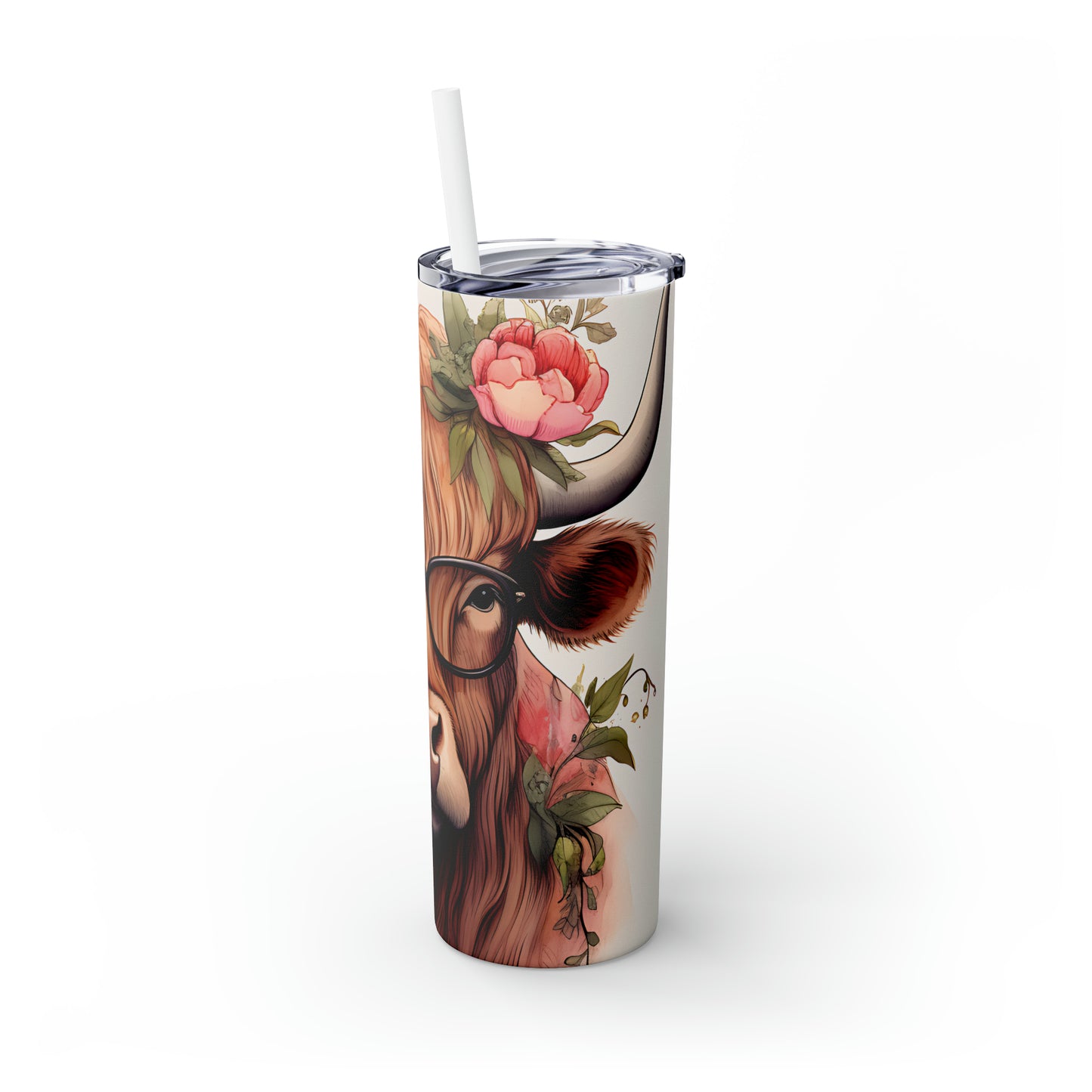 Skinny Tumbler with Straw, 20oz Highlander Cow