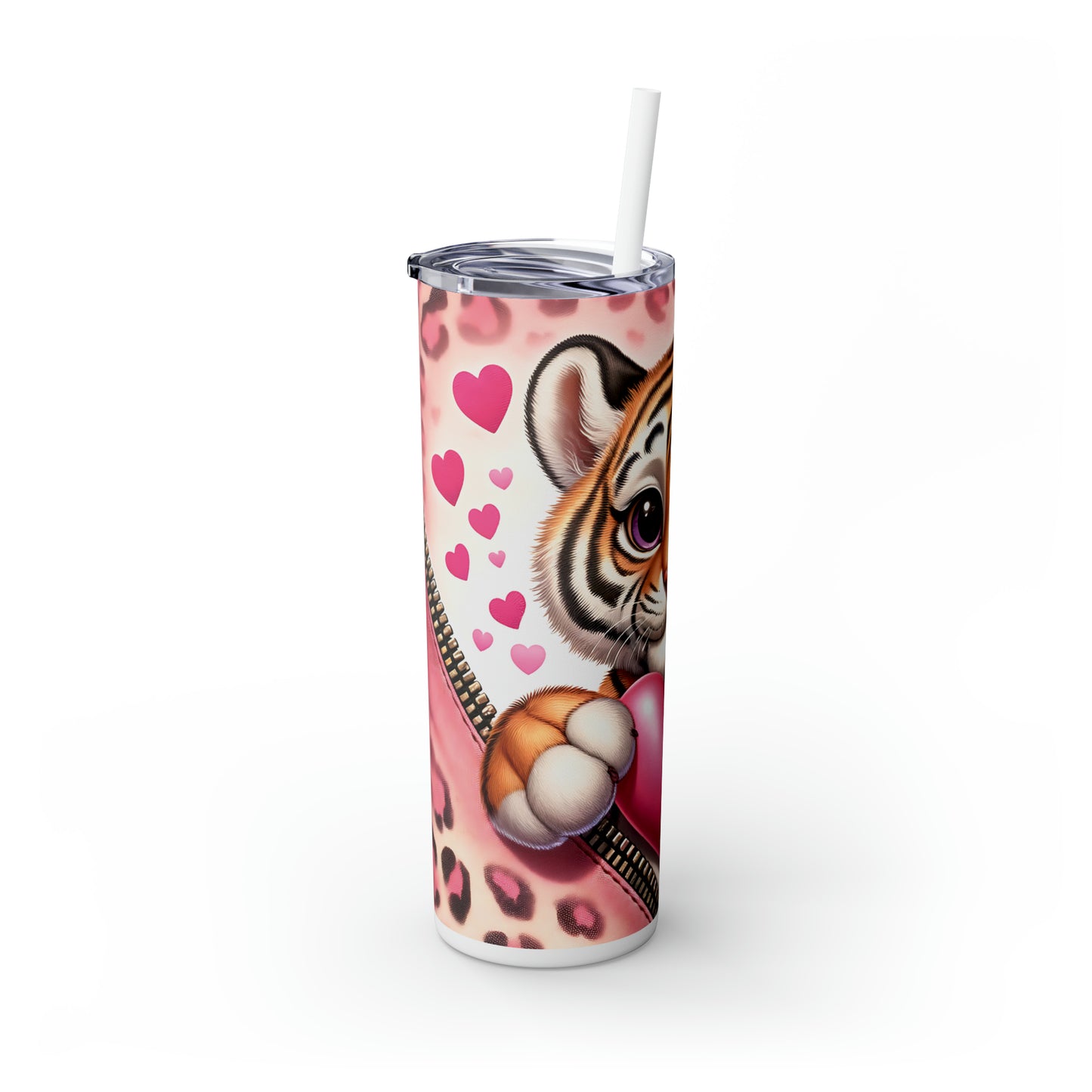 Skinny Tumbler with Straw, 20oz, Tiger, Valentines Day