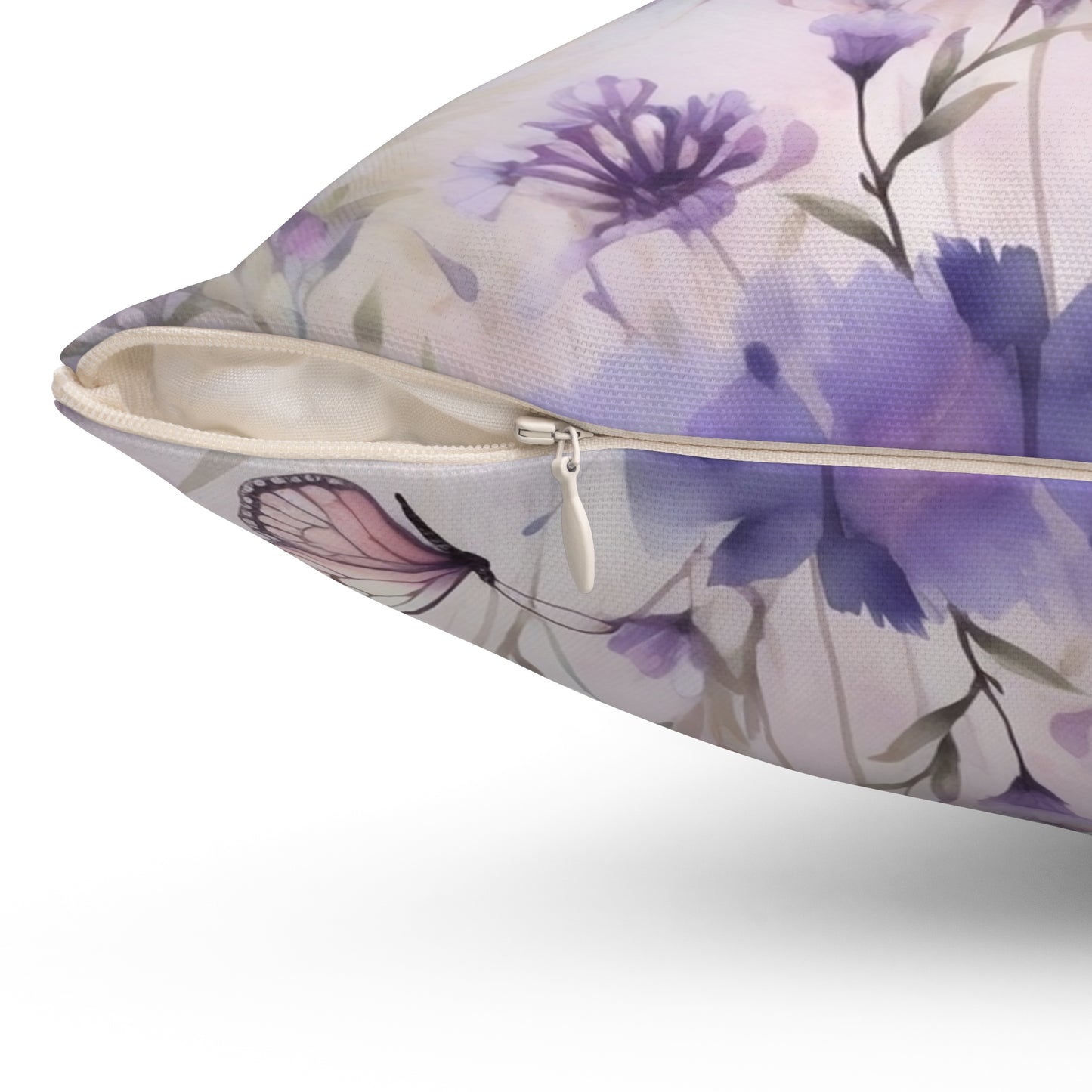 Spun Polyester Square Pillow, Butterfly Floral Cushion