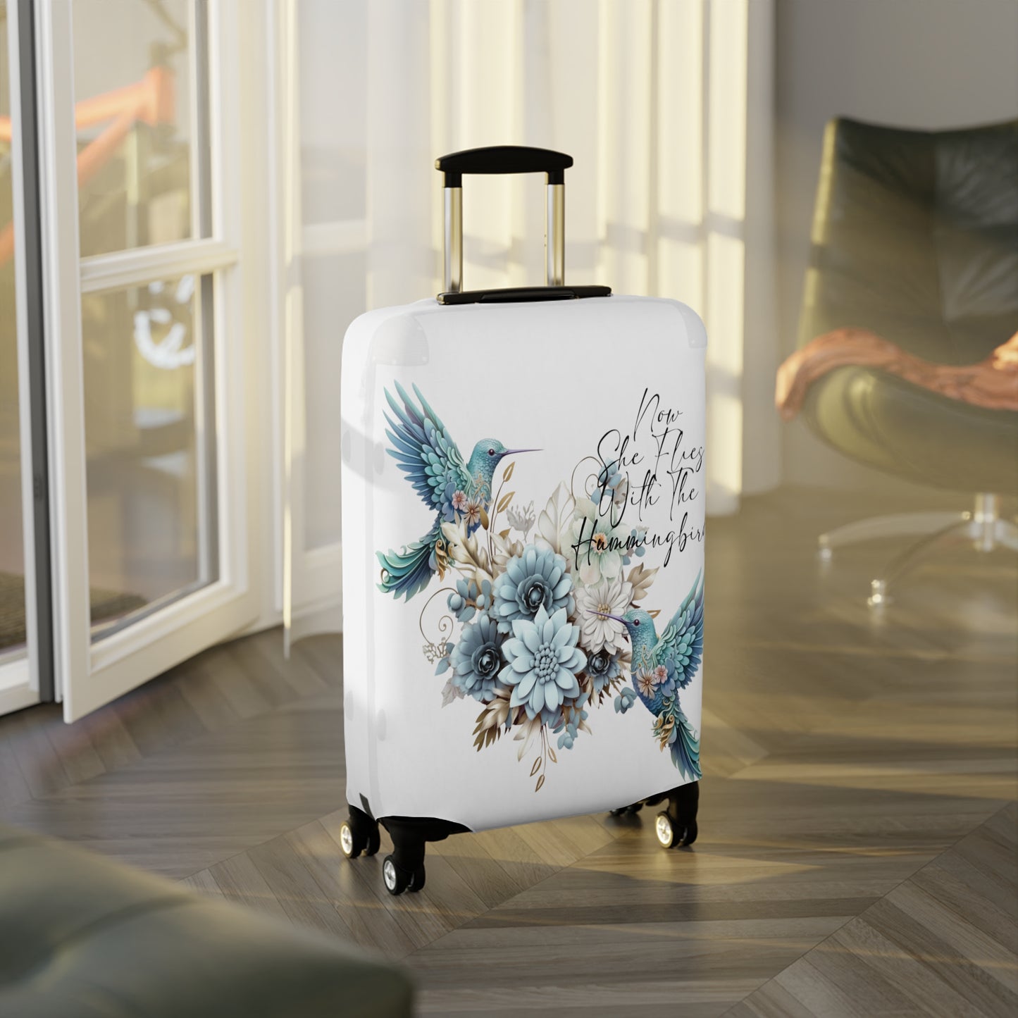 Luggage Cover, Hummingbird, Now she flies with Hummingbirds, awd-1468