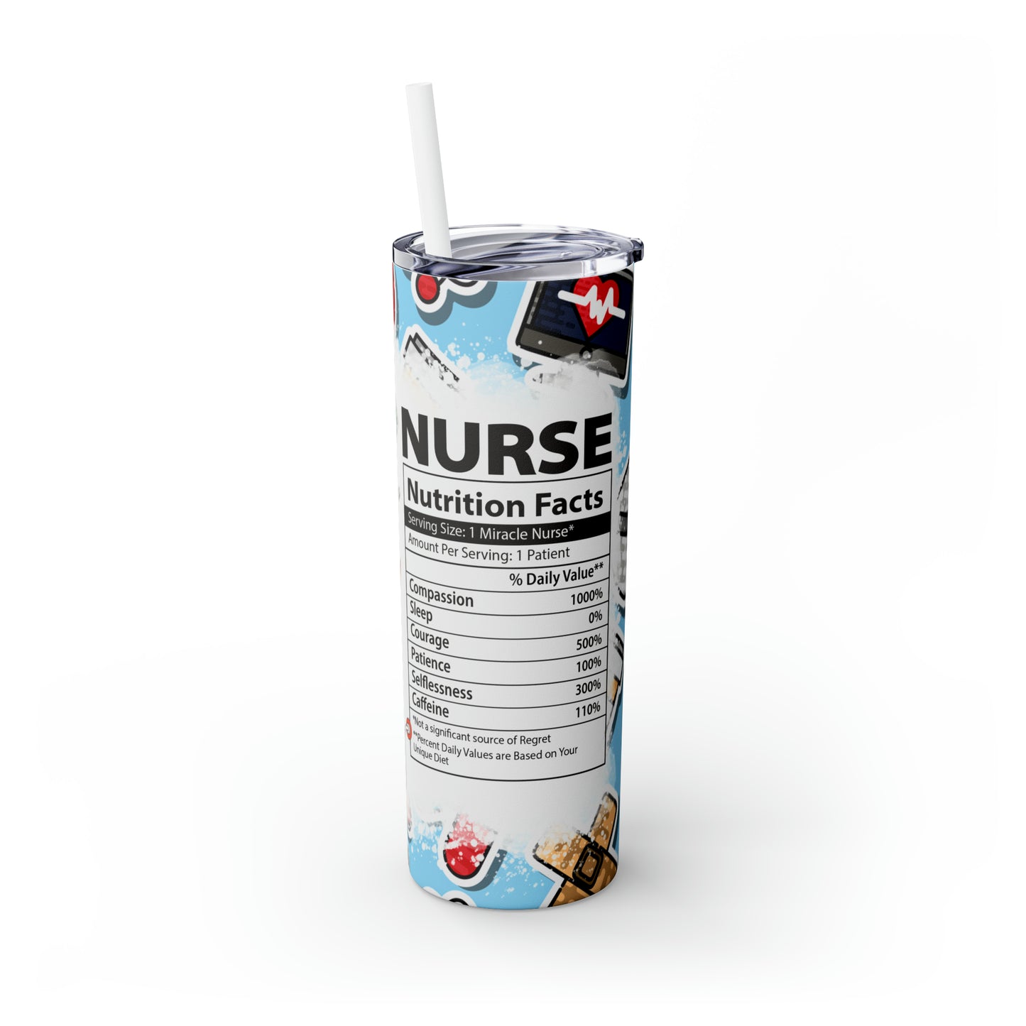 Skinny Tumbler with Straw, 20oz, Nurse