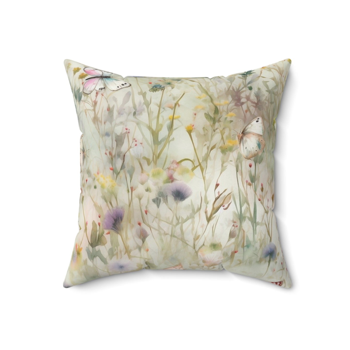 Spun Polyester Square Pillow, Butterfly Floral Cushion