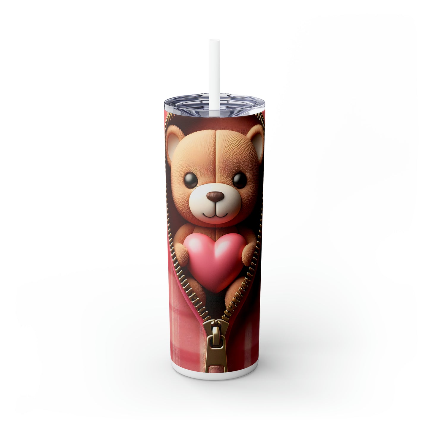 Skinny Tumbler with Straw, 20oz, Bear, Valentines Day, awd-1004