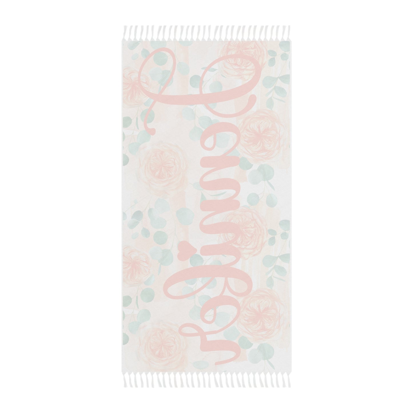 Personalised Boho Beach Towel, Roses and Eucalyptus Leaves