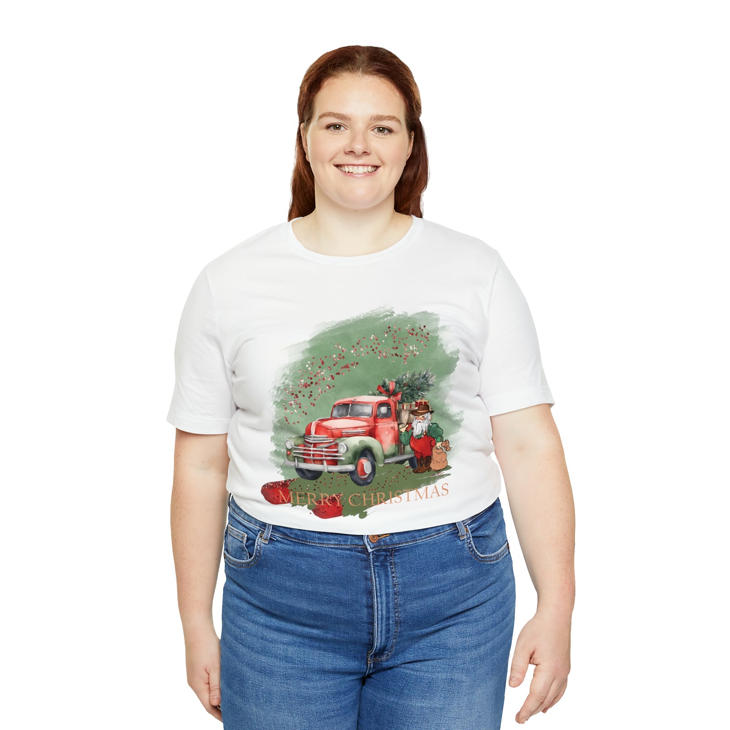 Unisex Adults Jersey Short Sleeve Tee Sage Christmas, Santa, Country Truck, Christmas TShirt, Country Christmas, Western Chrismas