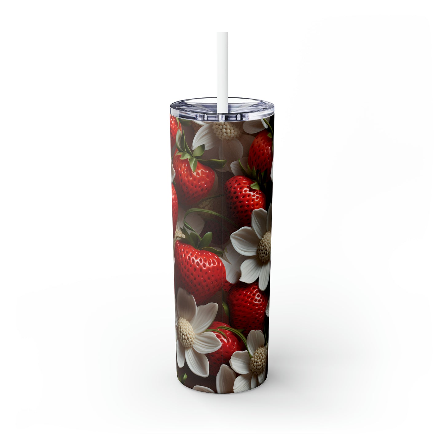 Skinny Tumbler with Straw, 20oz, Strawberries