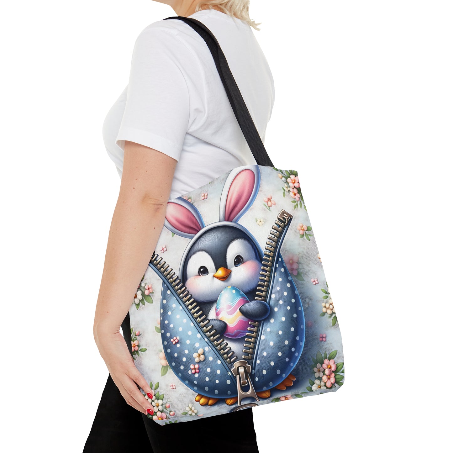 Tote Bag, Easter, Cute Penguin with Bunny Ears, Personalised/Non-Personalised Tote bag