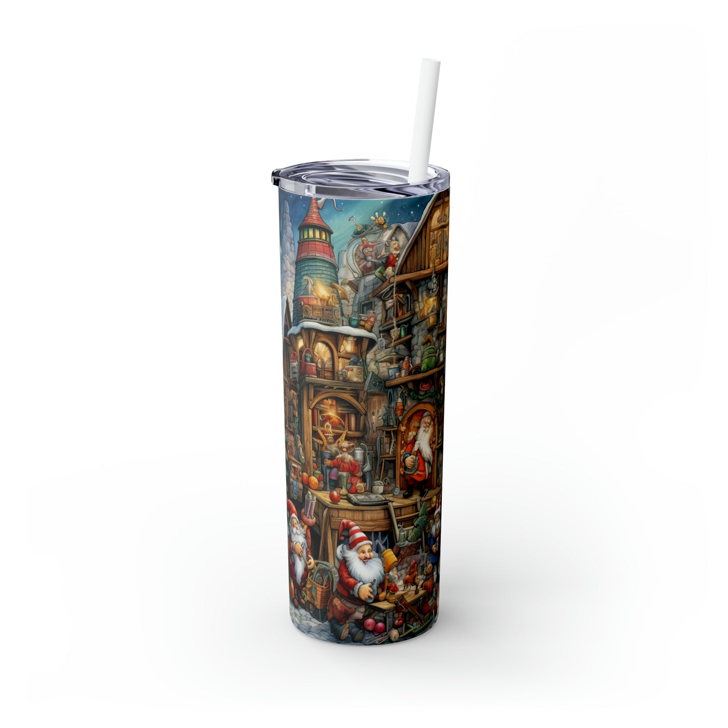 Skinny Tumbler with Straw, 20oz, Santa's Workshop