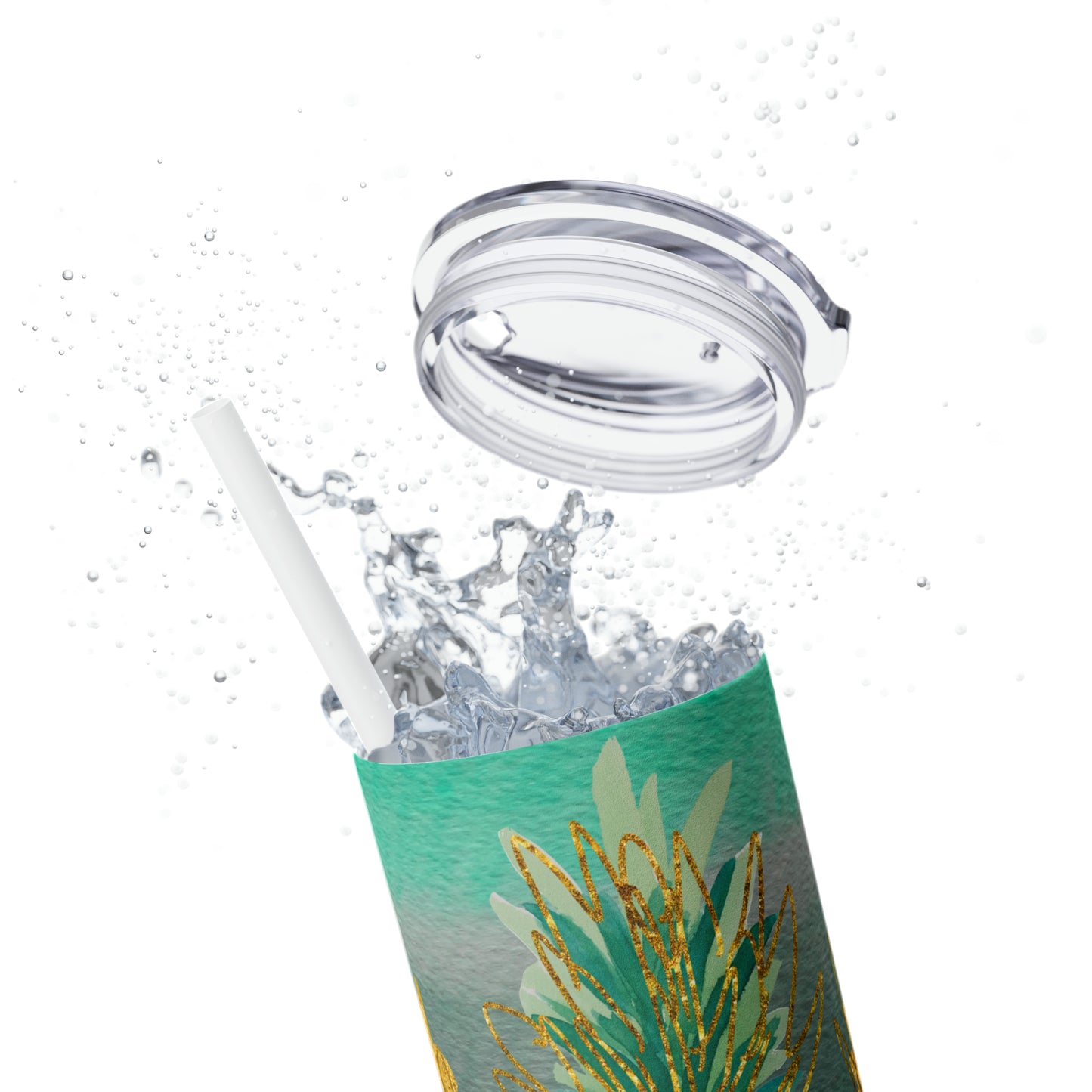 Skinny Tumbler with Straw, 20oz, Pineapples