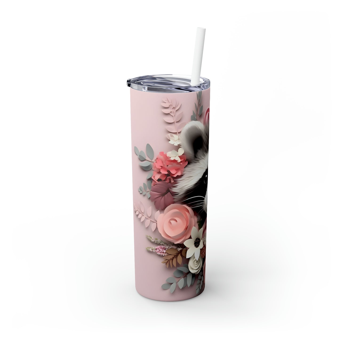 Skinny Tumbler with Straw, 20oz, Racoon