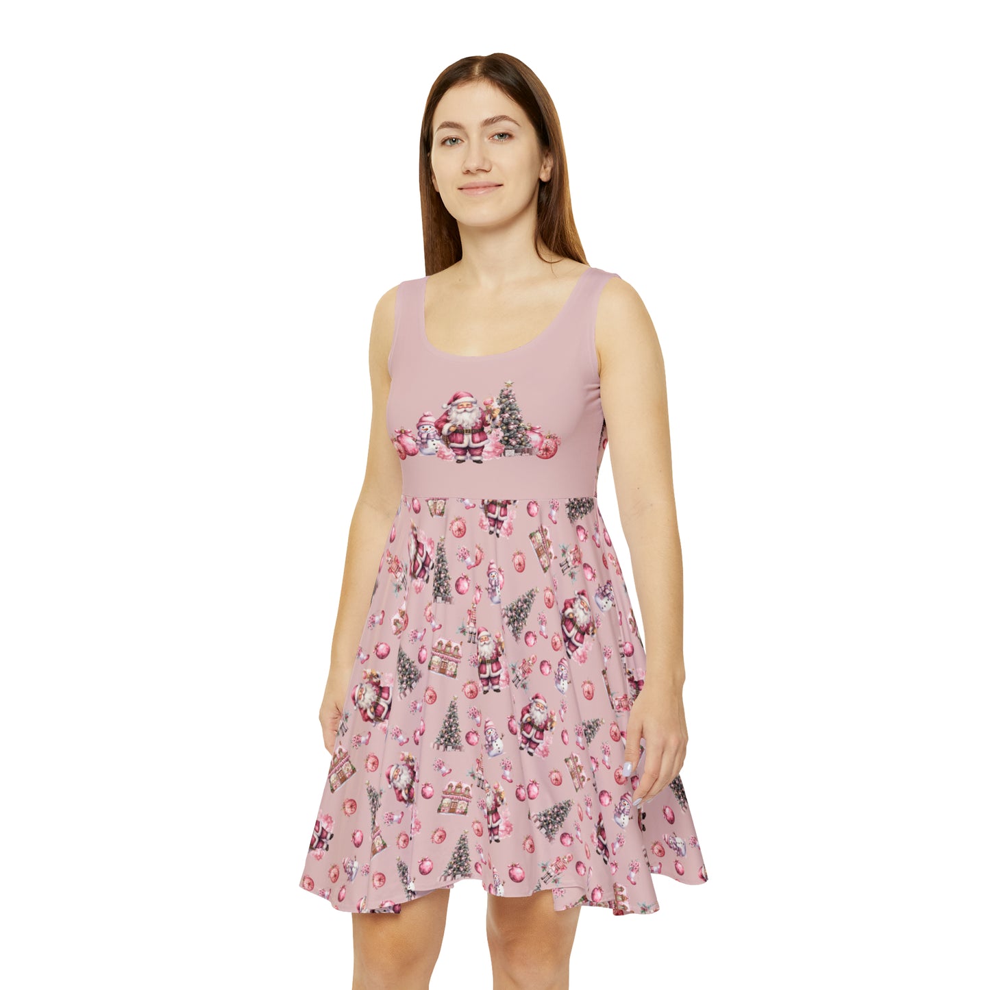 Women's Skater Dress, Pink Christmas