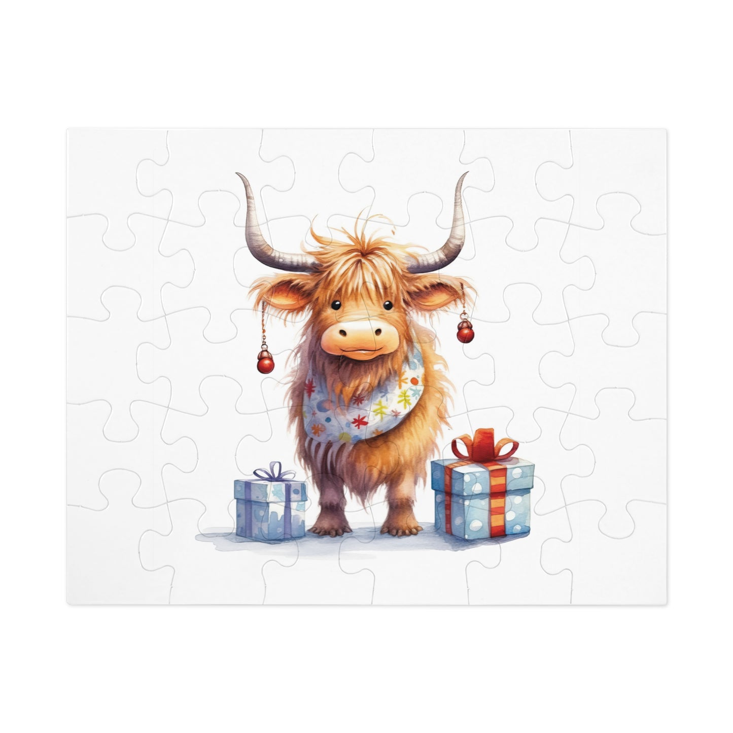 Puzzle, Christmas Highland Cow, Personalised/Non-Personalised (30, 110, 252, 500,1000-Piece)