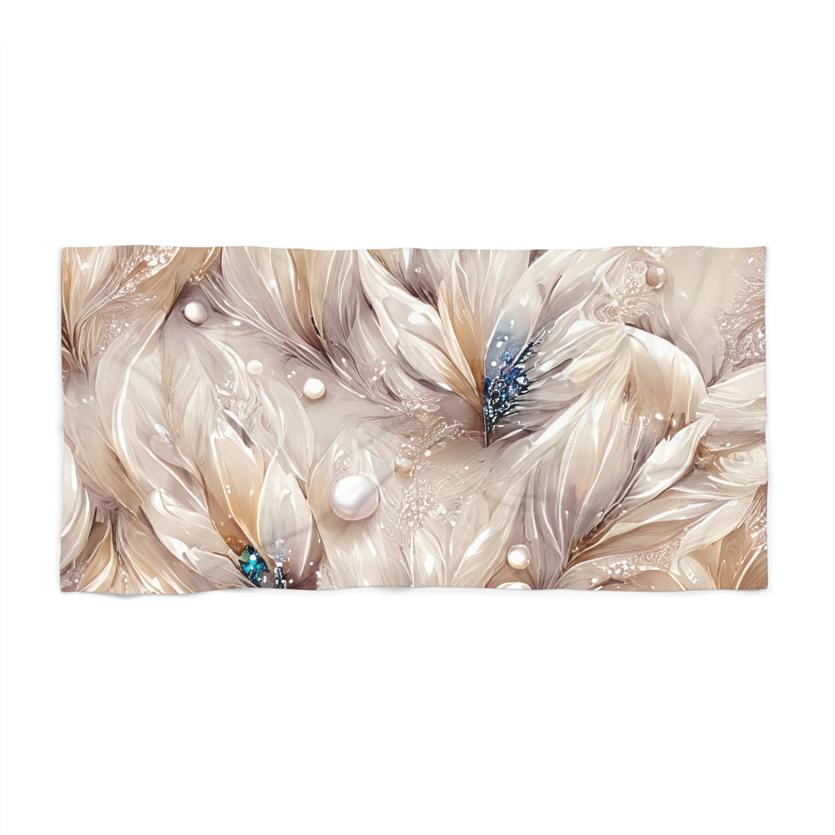 Beach Towel, Beige Floral, Polycotton Towel, 2 sizes Available