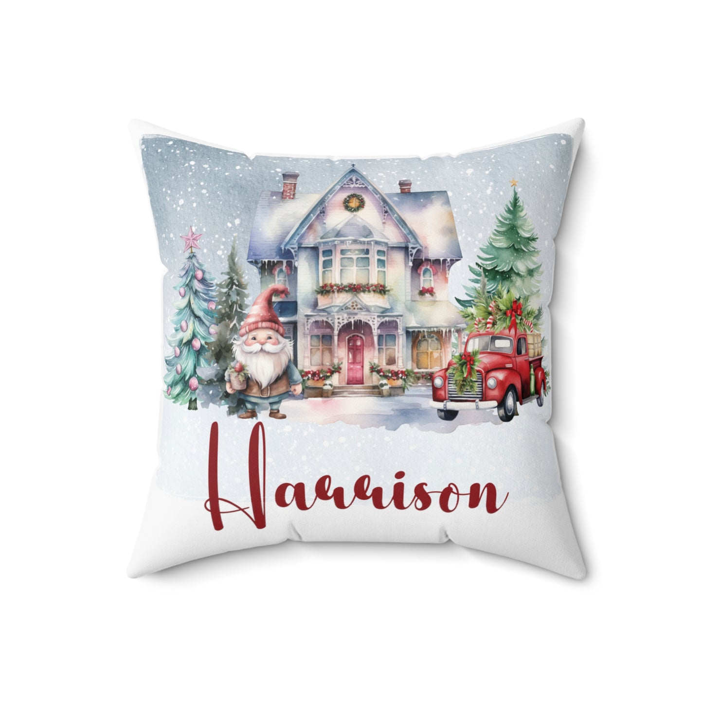 Personalised Christmas Cushion, Polyester Square Cushion, Christmas House cushion