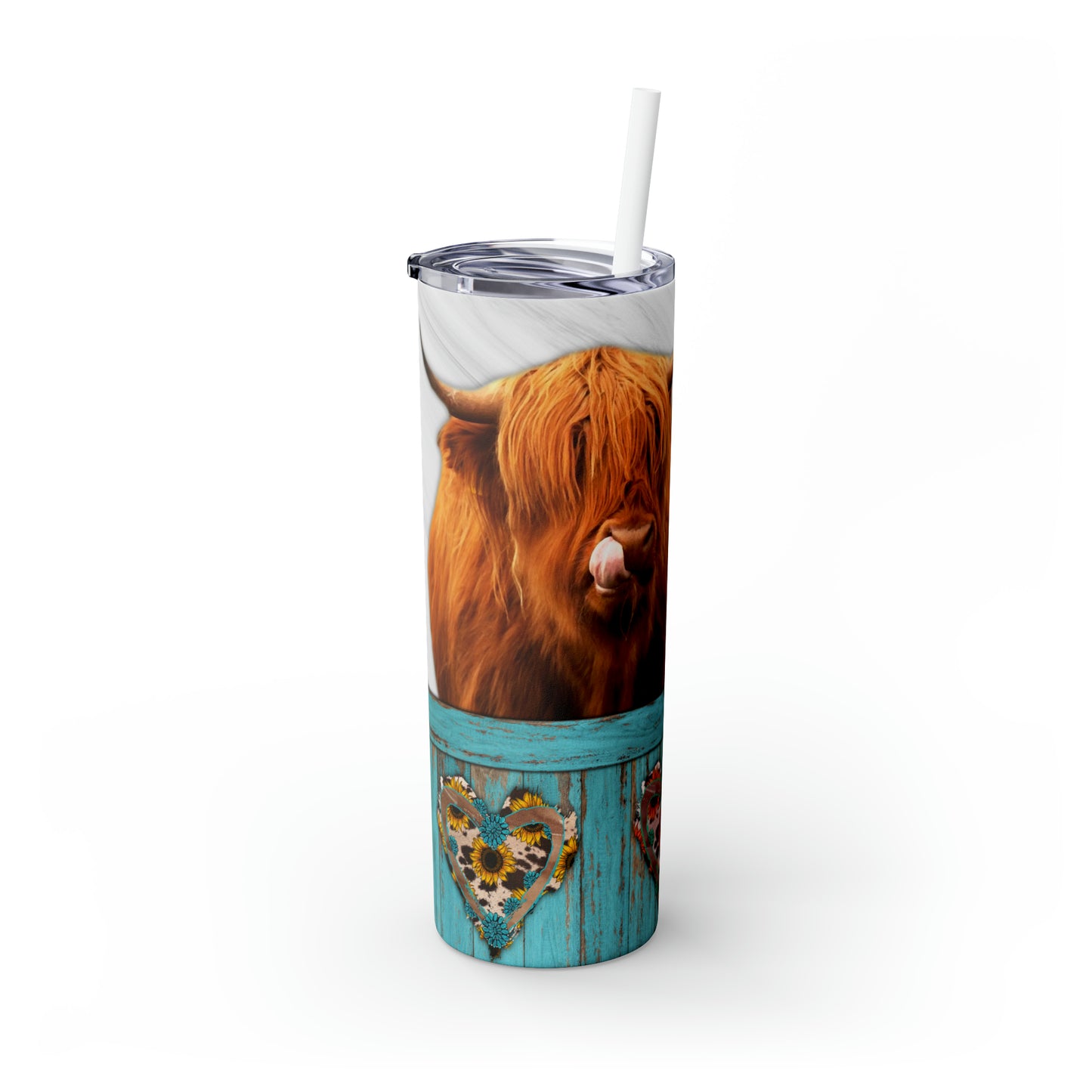 Skinny Tumbler with Straw, 20oz Highlander Cow