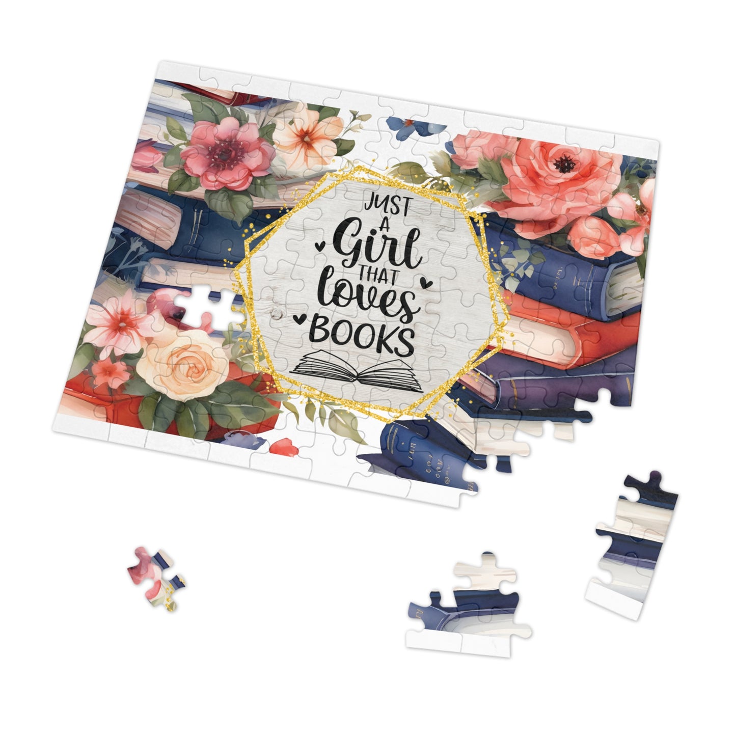 Jigsaw Puzzle, Book Lovers, Just a Girl who Loves Books, Personalised/Non-Personalised (30, 110, 252, 500,1000-Piece)